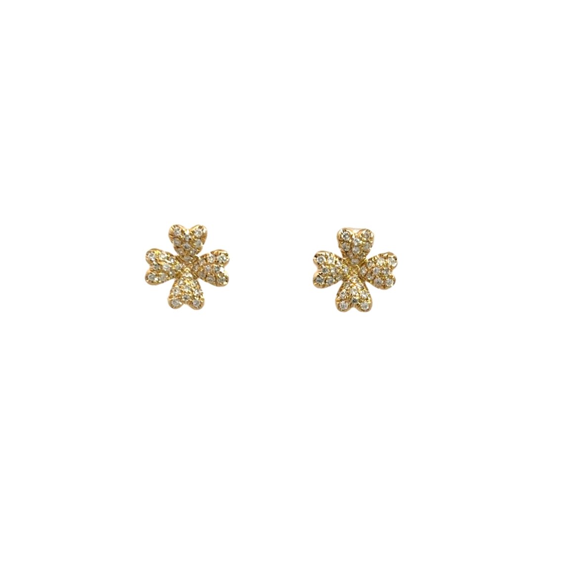 D0.22CT 14KY MINI CLOVER HEART PAVE EARRINGS - C'SANTOS