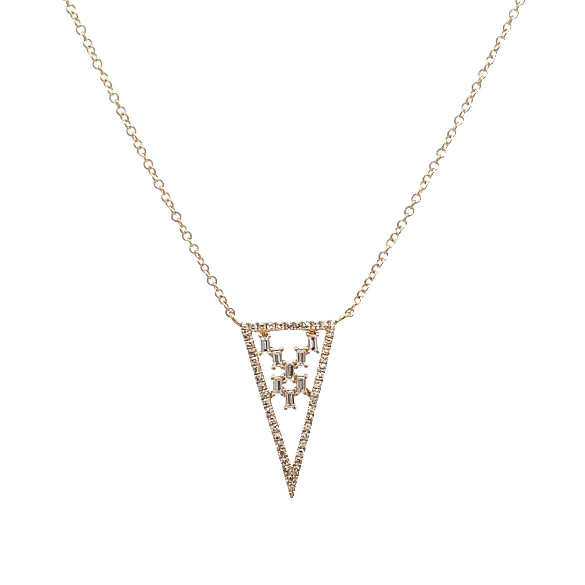 D0.27CT 14KY TRIANGLE WITH BAGUETTE IN THE CENTER NECKLACE - C'SANTOS