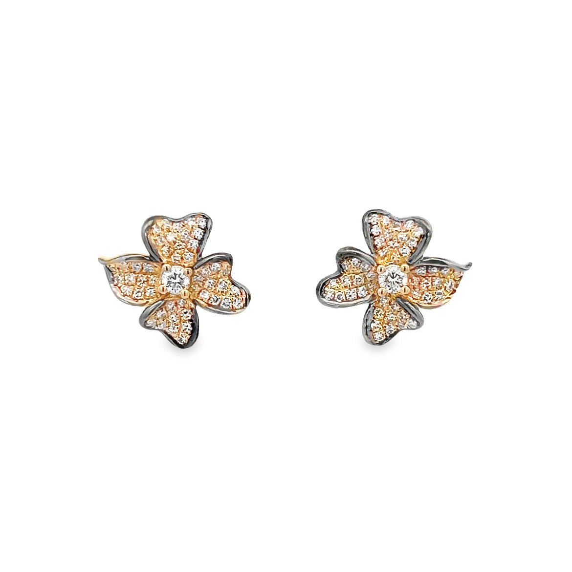 D0.28CT 14KY FLOWER FOUR PETALS PAVE EARRINGS - C'SANTOS