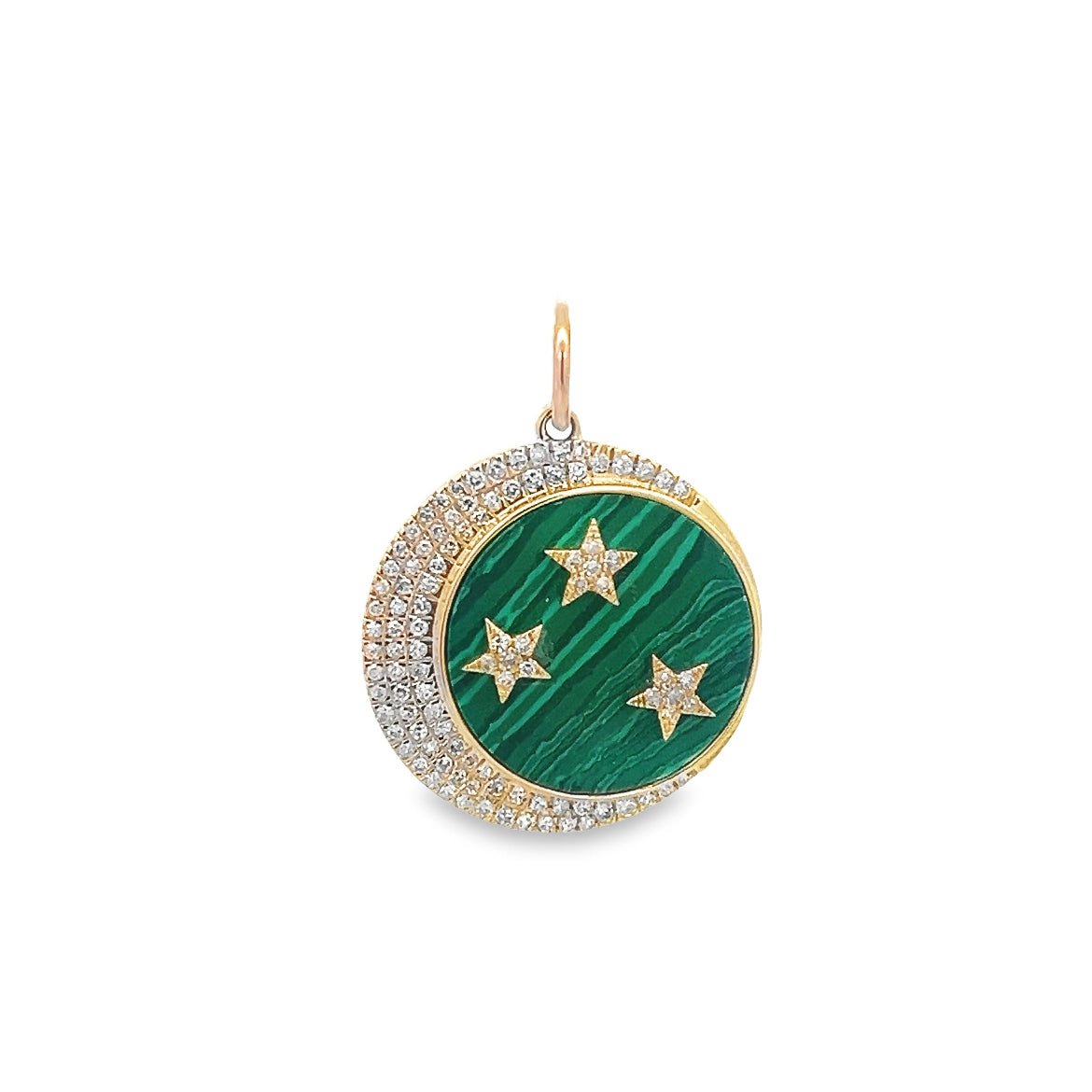 D0.29CT 14KY MOON PAVE CIRCLE TRIPLE STAR COIN PENDANT MAL3.30CT - C'SANTOS