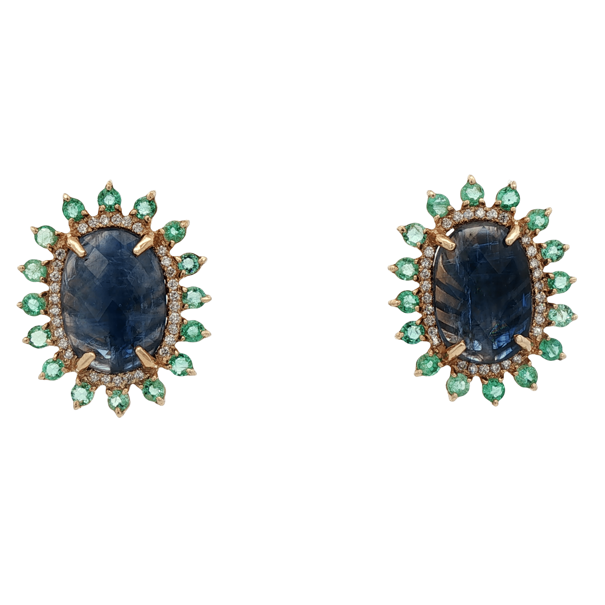 D0.31CT 14KY EARRINGS KYANITE 3.5CT AND EMERALDS - C'SANTOS