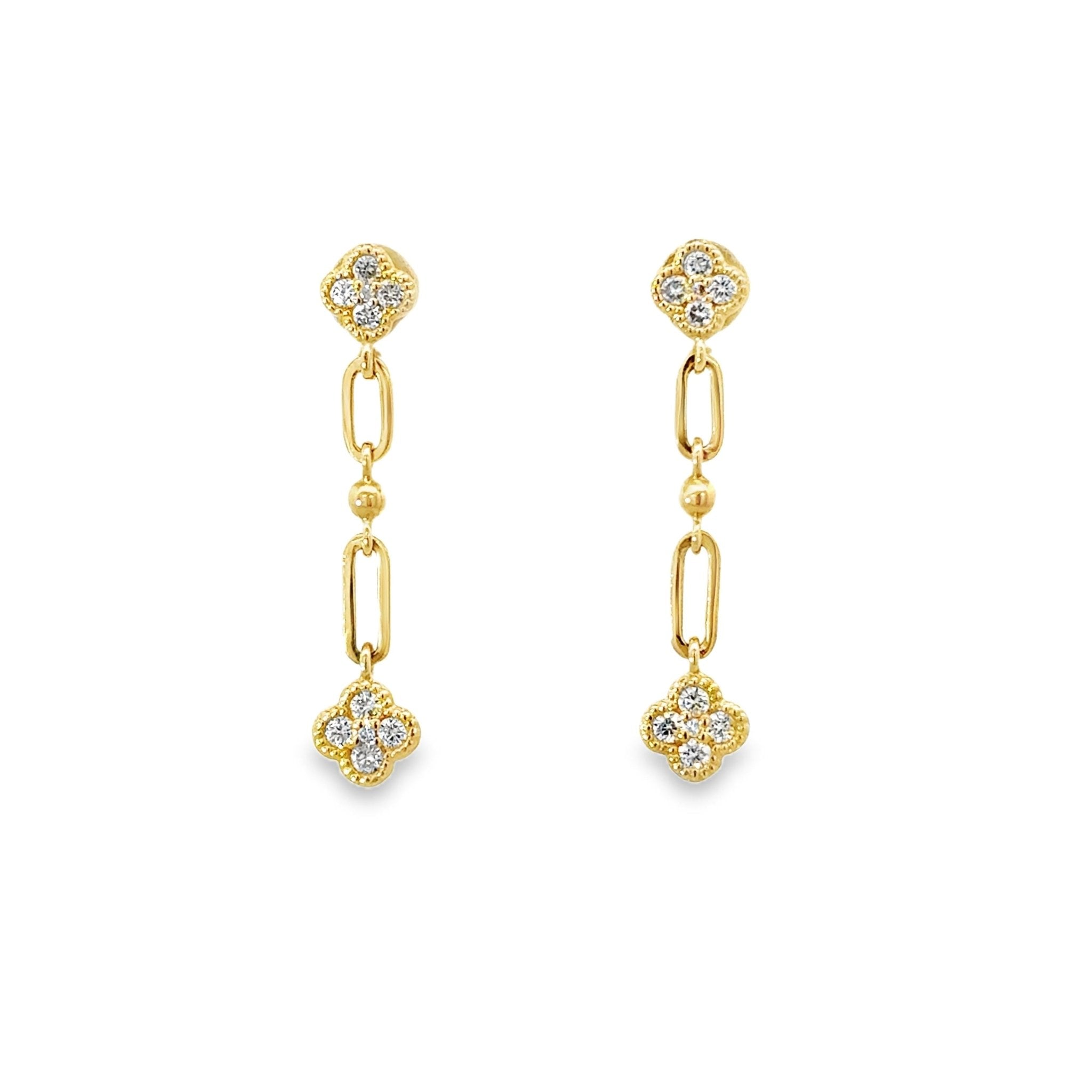 D0.32CT 14KY MINI CLOVER AND CHAIN EARRINGS - C'SANTOS