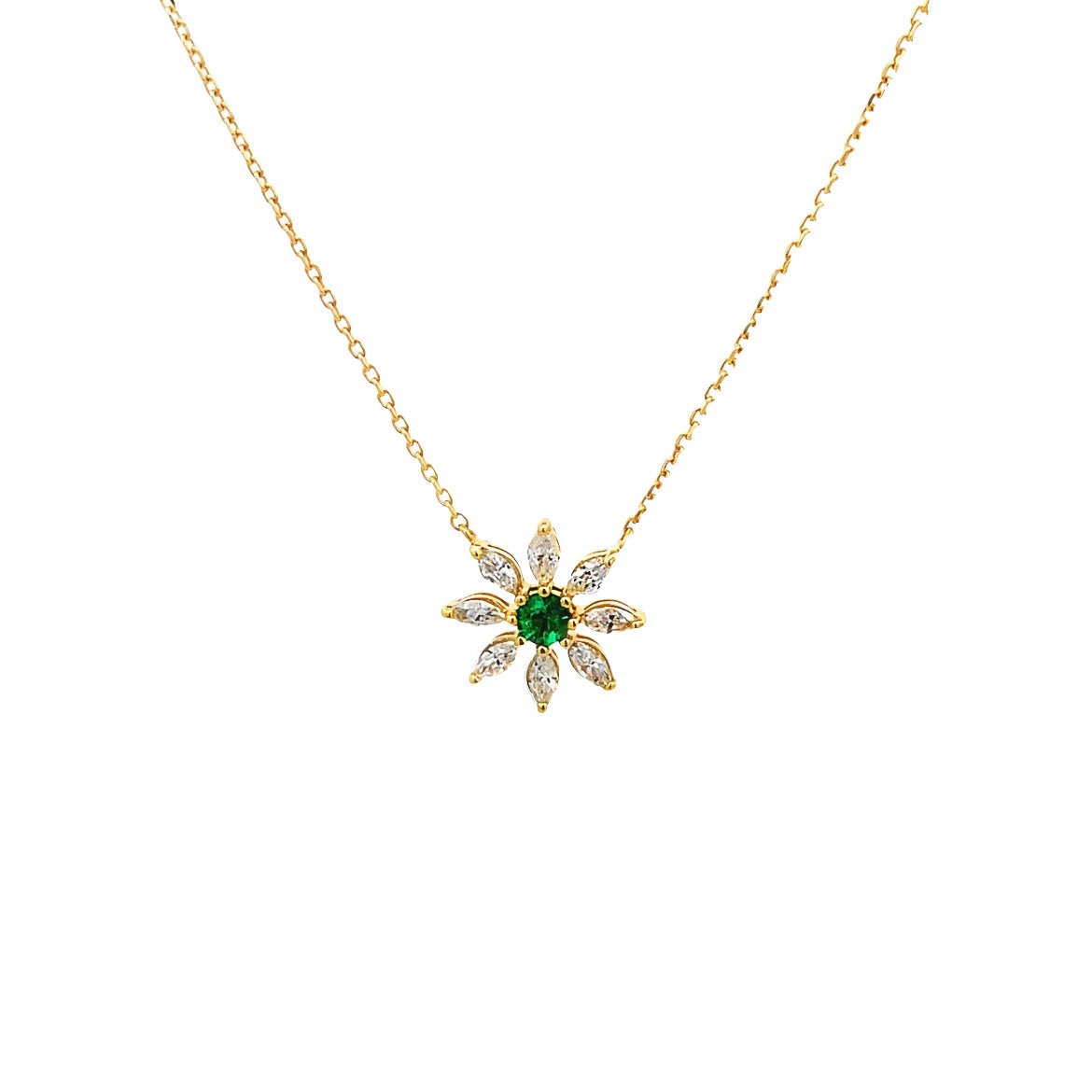 D0.33CT 18KY FLOWER PENDANT NECKLACE EM0.08CT - C'SANTOS