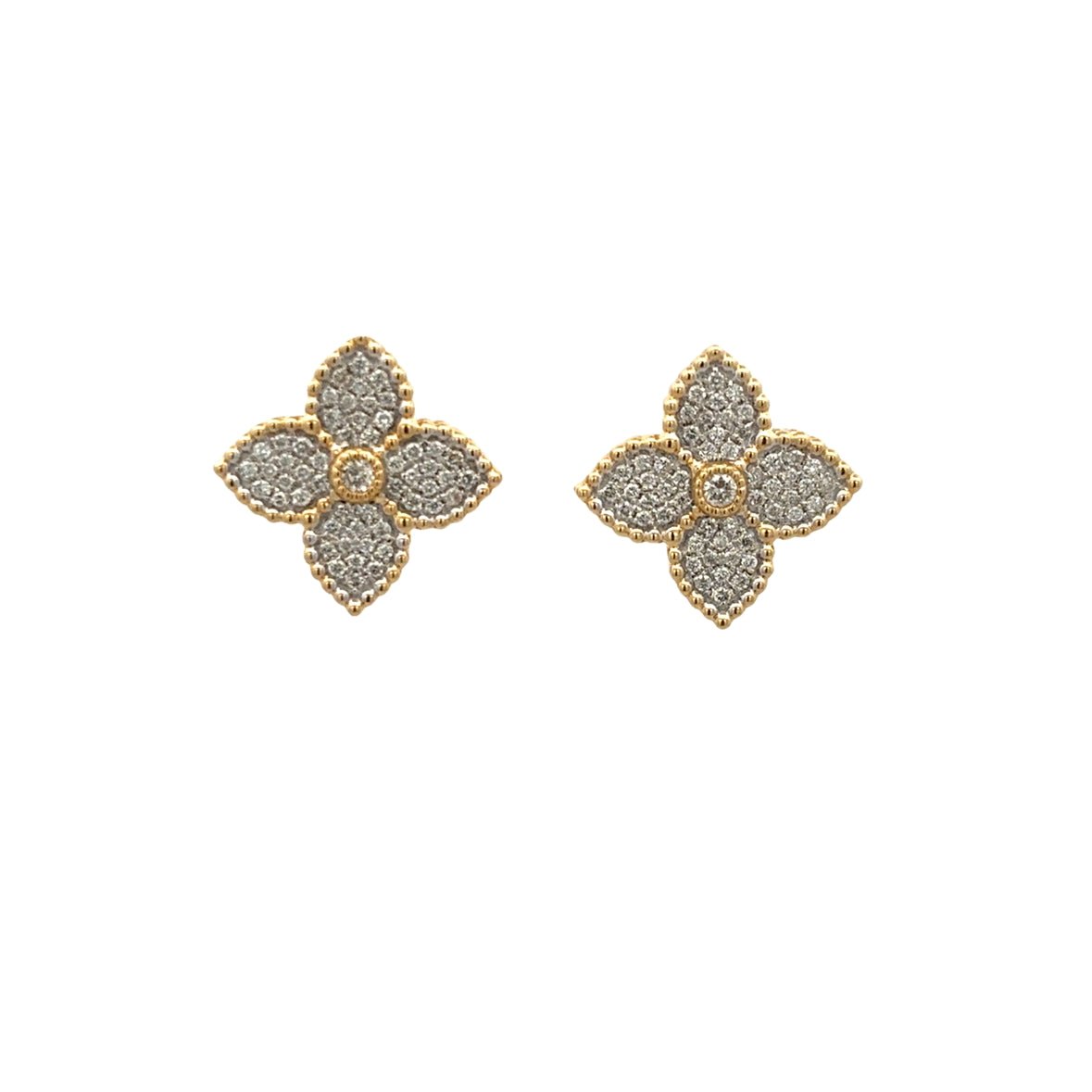 D0.38CT 14KY FLOWER CLOVER PAVE EARRINGS - C'SANTOS