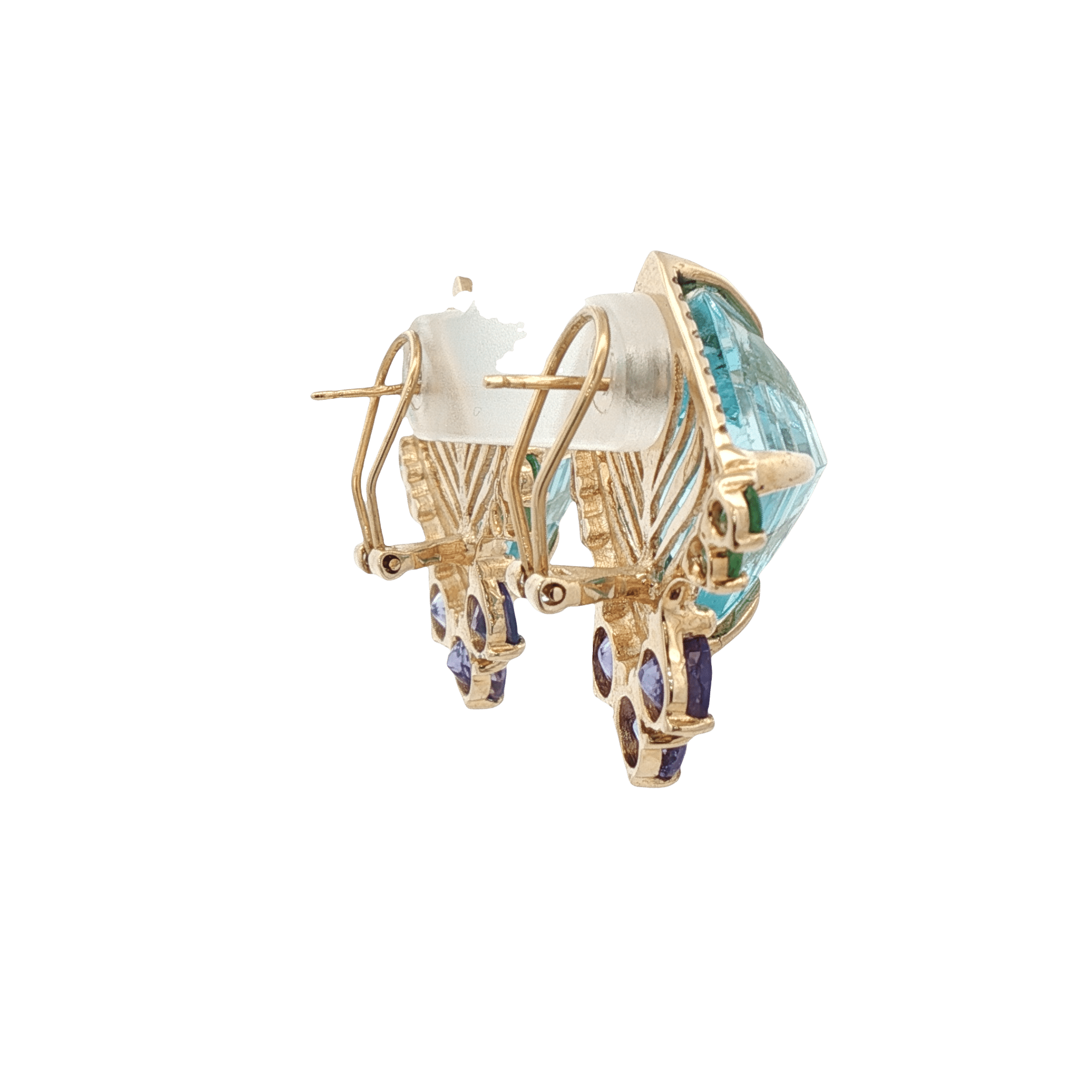 D0.39CT 14KY EARRINGS LIGHT BLUE TOPAZ 28CT TANZANITE AND EMERALDS - C'SANTOS