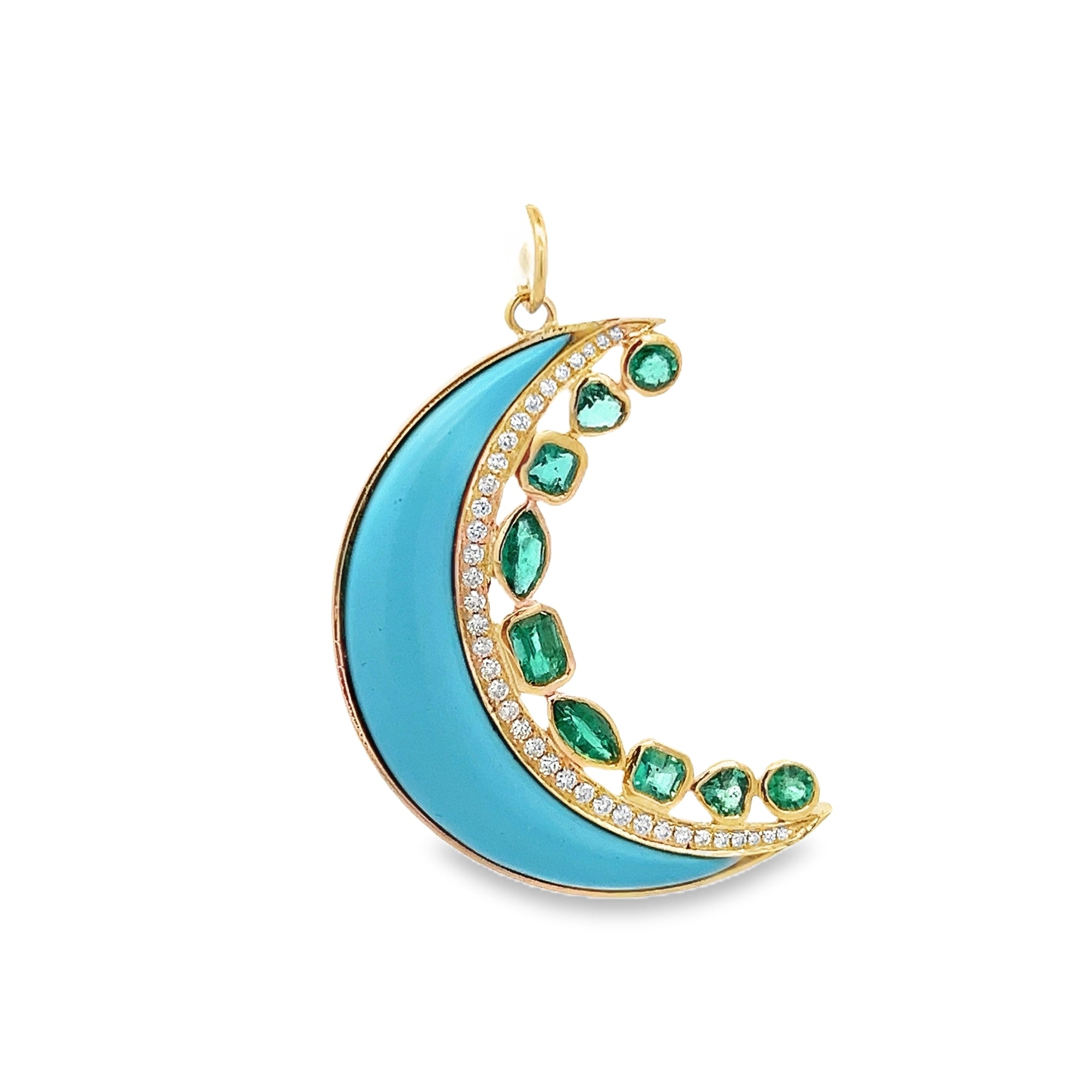 D0.40CT 14KY MOON DOUBLE ROW CHARM EM2.13CT TUR11.66CT - C'SANTOS