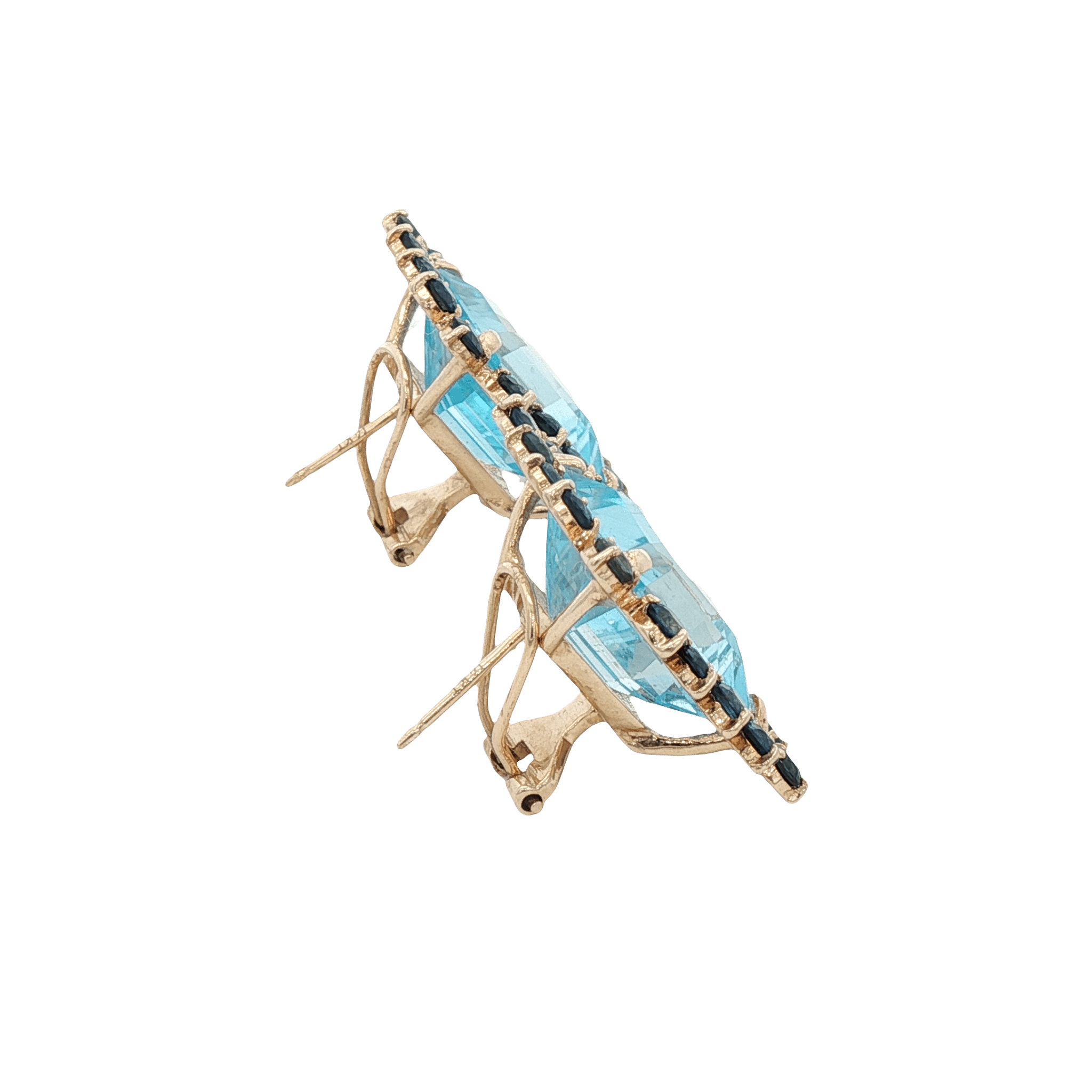 D0.42CT 14KY EARRINGS LIGHT BLUE TOPAZ 24CT AND BLUE SAPPHIRES - C'SANTOS