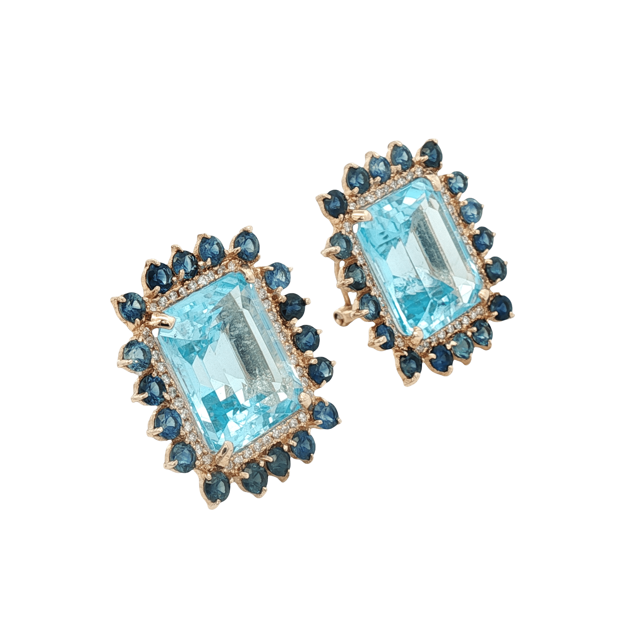 D0.42CT 14KY EARRINGS LIGHT BLUE TOPAZ 24CT AND BLUE SAPPHIRES - C'SANTOS