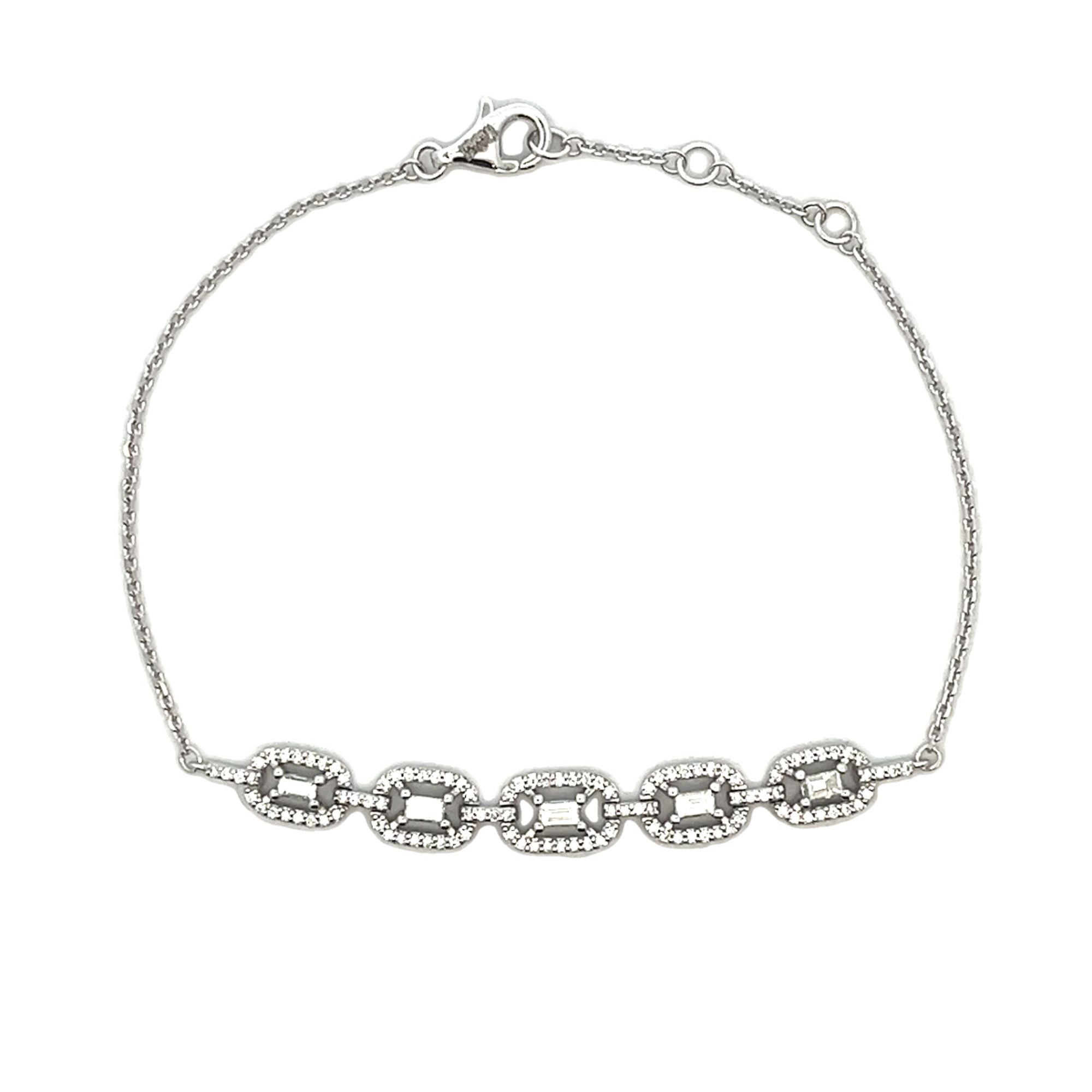 D0.47CT 14KW BAR LINK HALO OVAL BRACELET - C'SANTOS