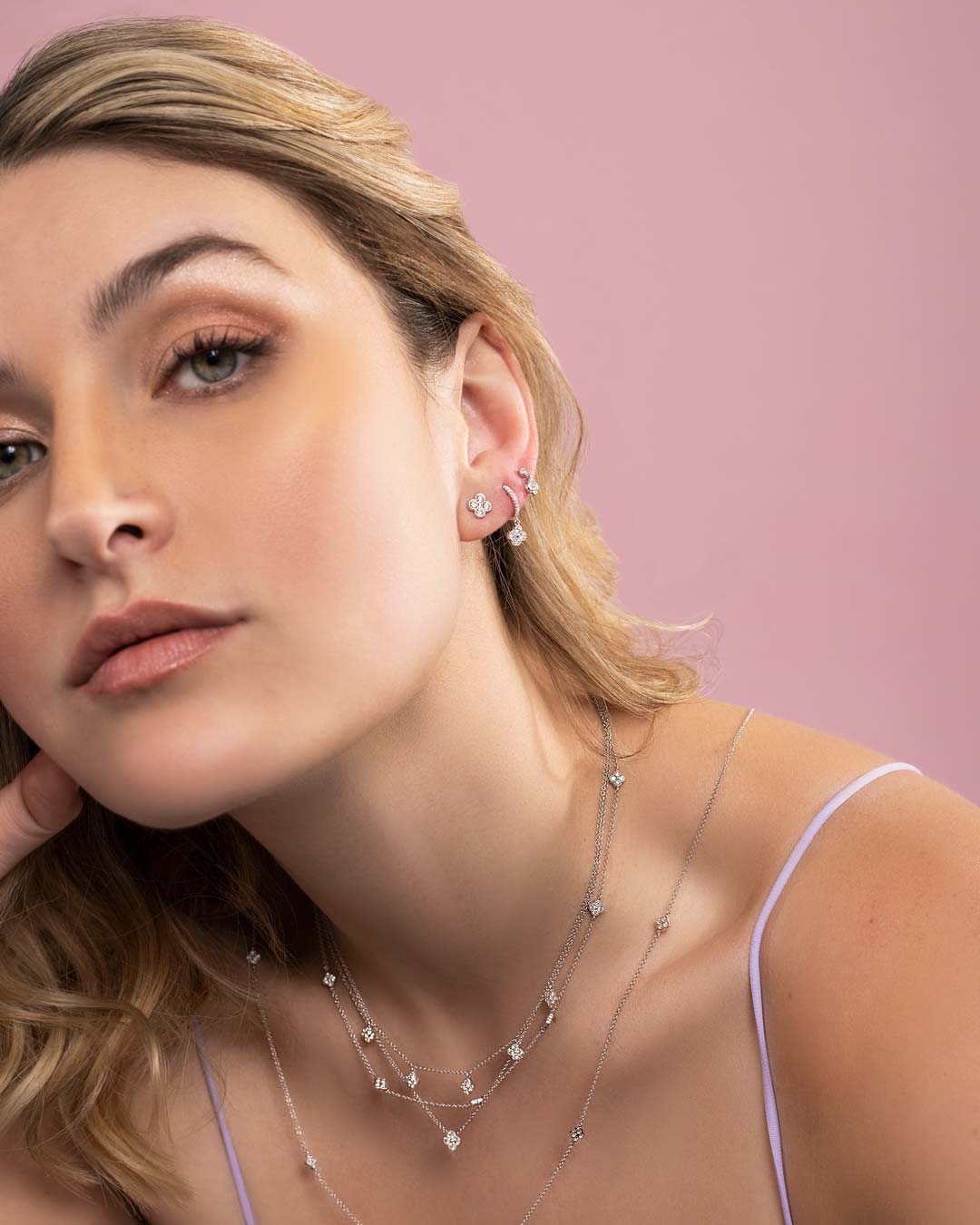 D0.52 14KW CLOVER CHARMS NECKLACE - C'SANTOS