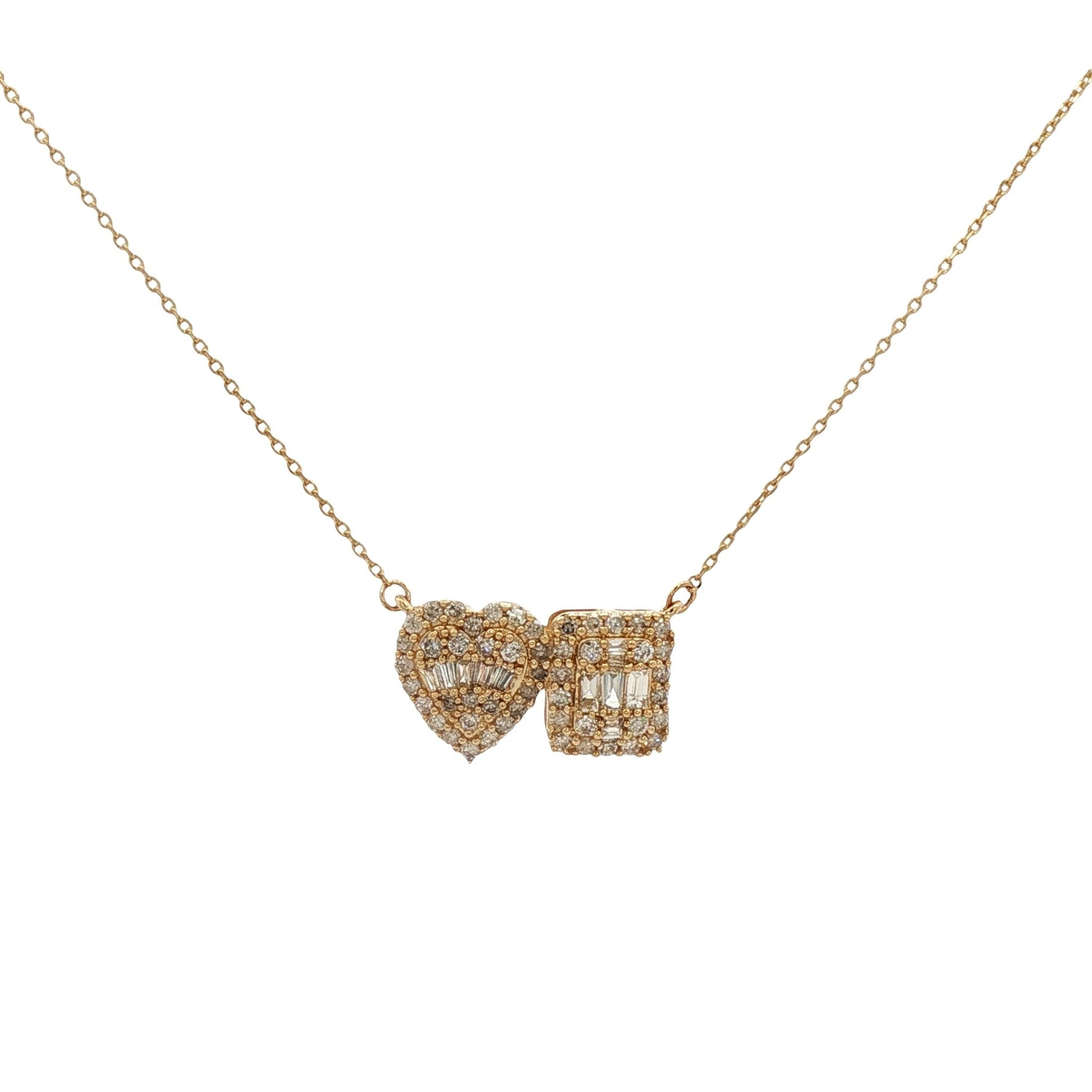 D0.55CT 14KY HEART AND SQUARE DIAMOND NECKLACE - C'SANTOS