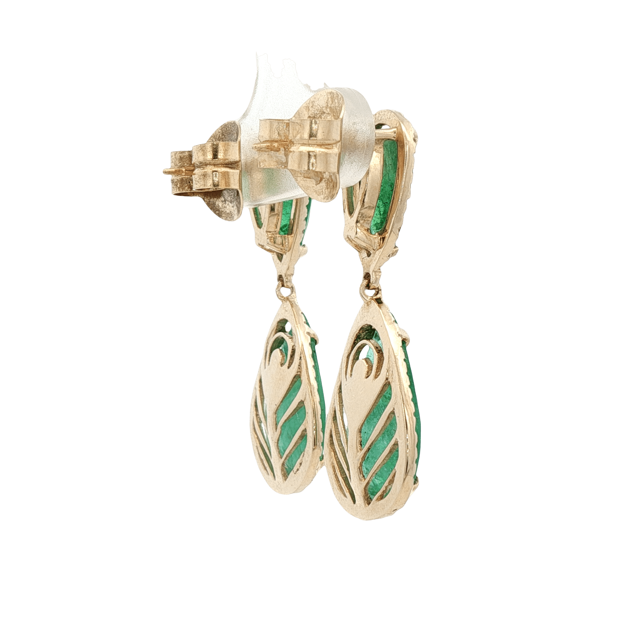 D0.56CT 14KY DOUBLE DROP EARRINGS EMERALD 10CT - C'SANTOS