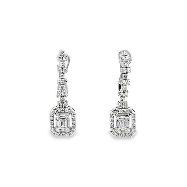 D0.70CT 14KW HALO SQUARE NTERCALATION LINE AND ROUND EARRINGS - C'SANTOS