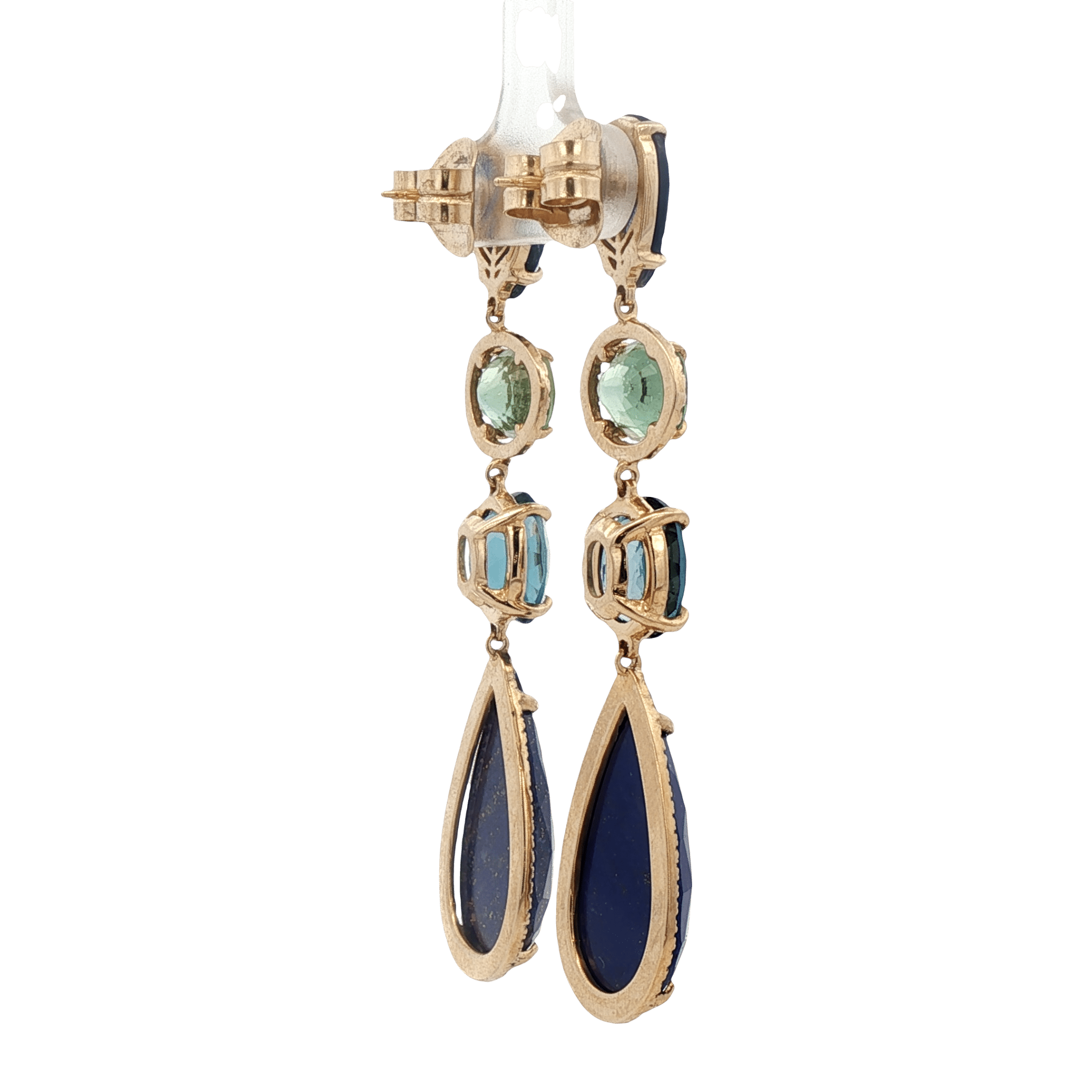 D0.72CT 14KY EARRINGS LAPISLAZULI 18CT APATITE KYANITE 5CT LONDON BLUE TPZO 7CT - C'SANTOS