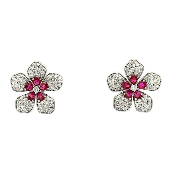 D1.61 18KW RUBY 1.48CT FLOWER EARRINGS - C'SANTOS