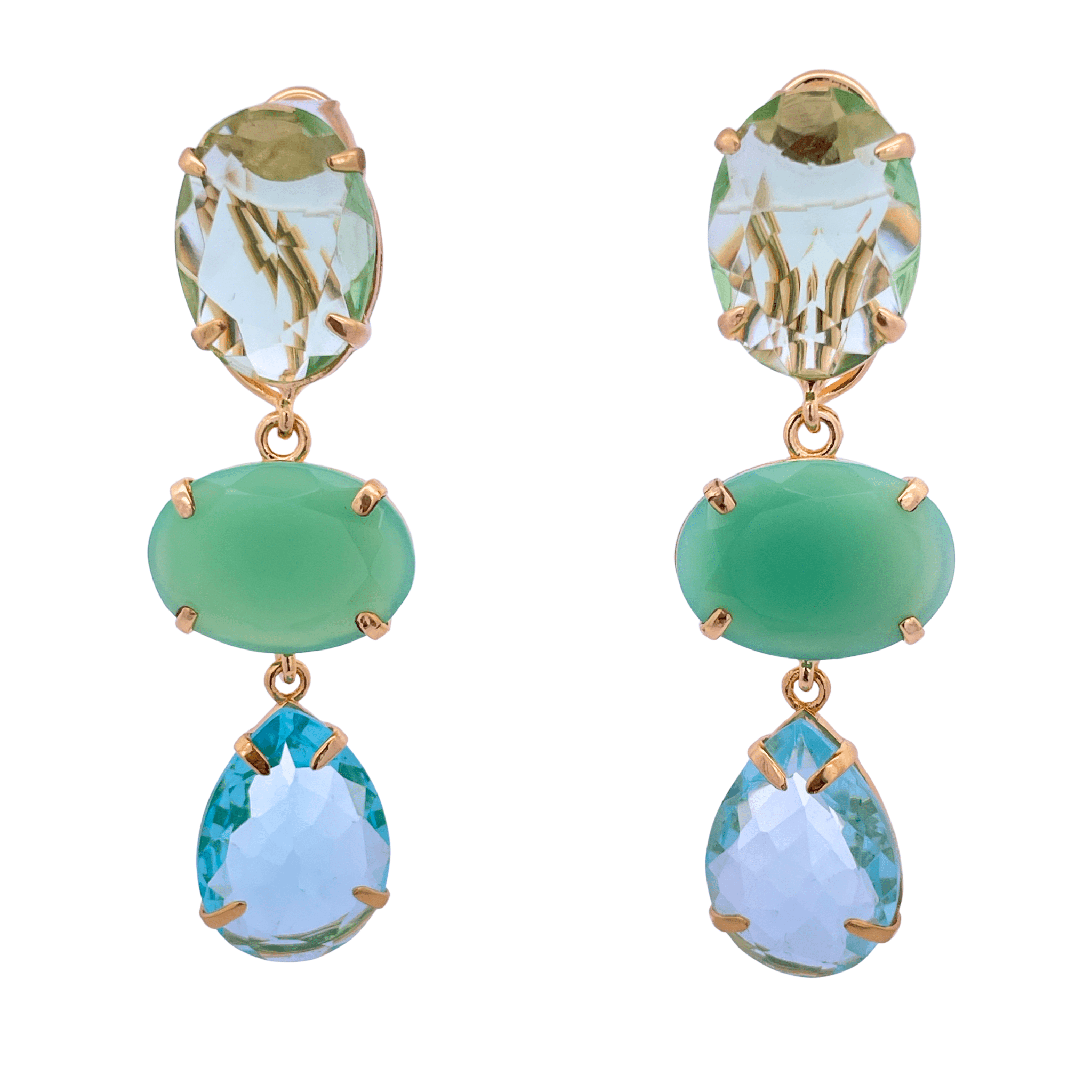 EARINGS CHRYSOPRASE BLUE QUARTZ BRASS - C'SANTOS