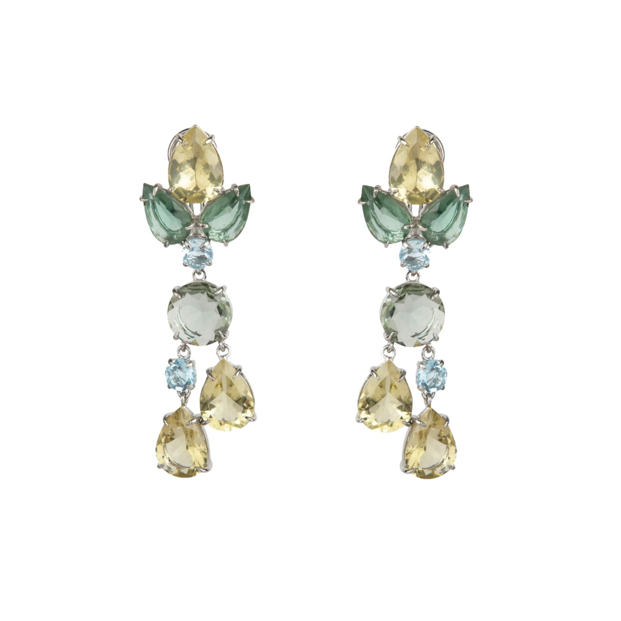 EARINGSLEMON QUARTZ GREEN AMETHYST BLUE TOPAZ - C'SANTOS