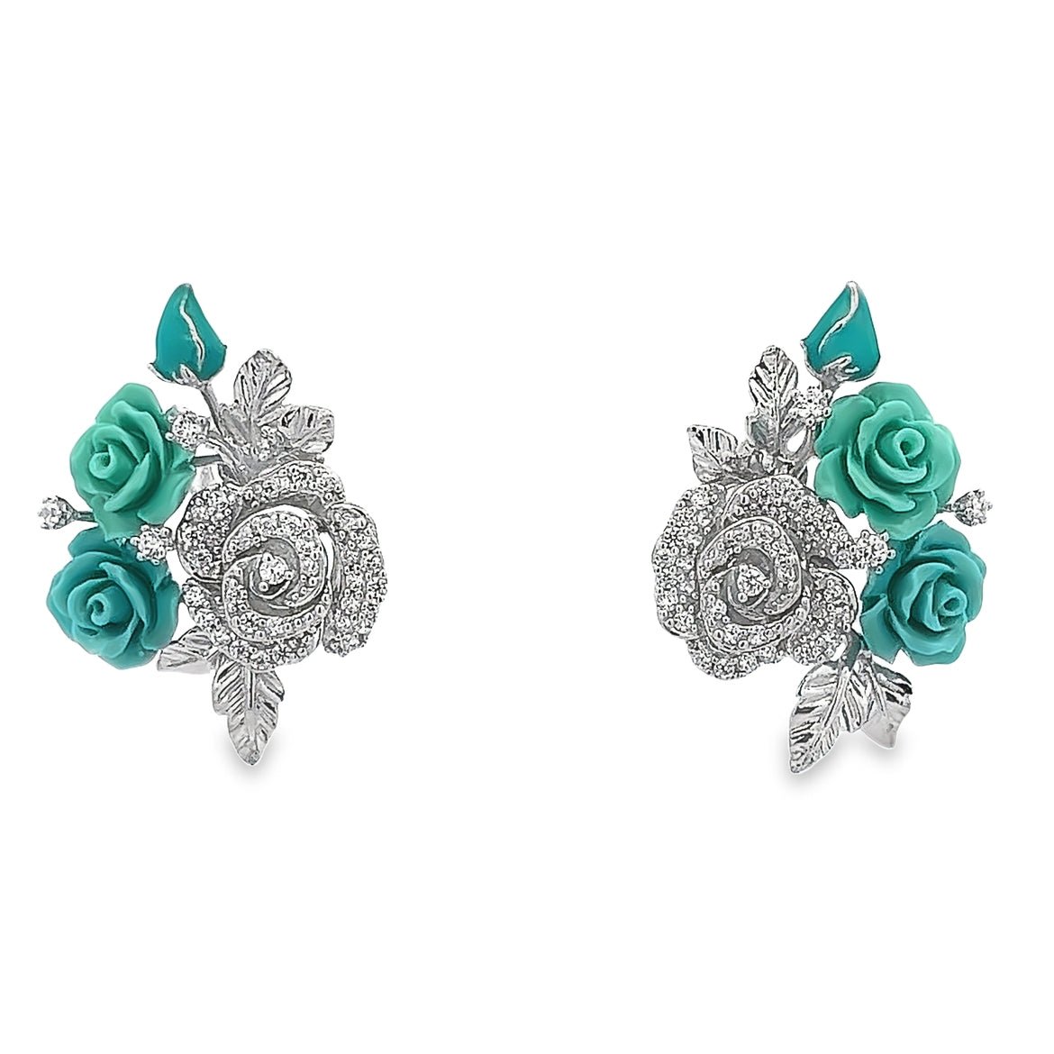 EARRING SILVER CENTER FL SYN TURQUOISE WHITE CZ - C'SANTOS