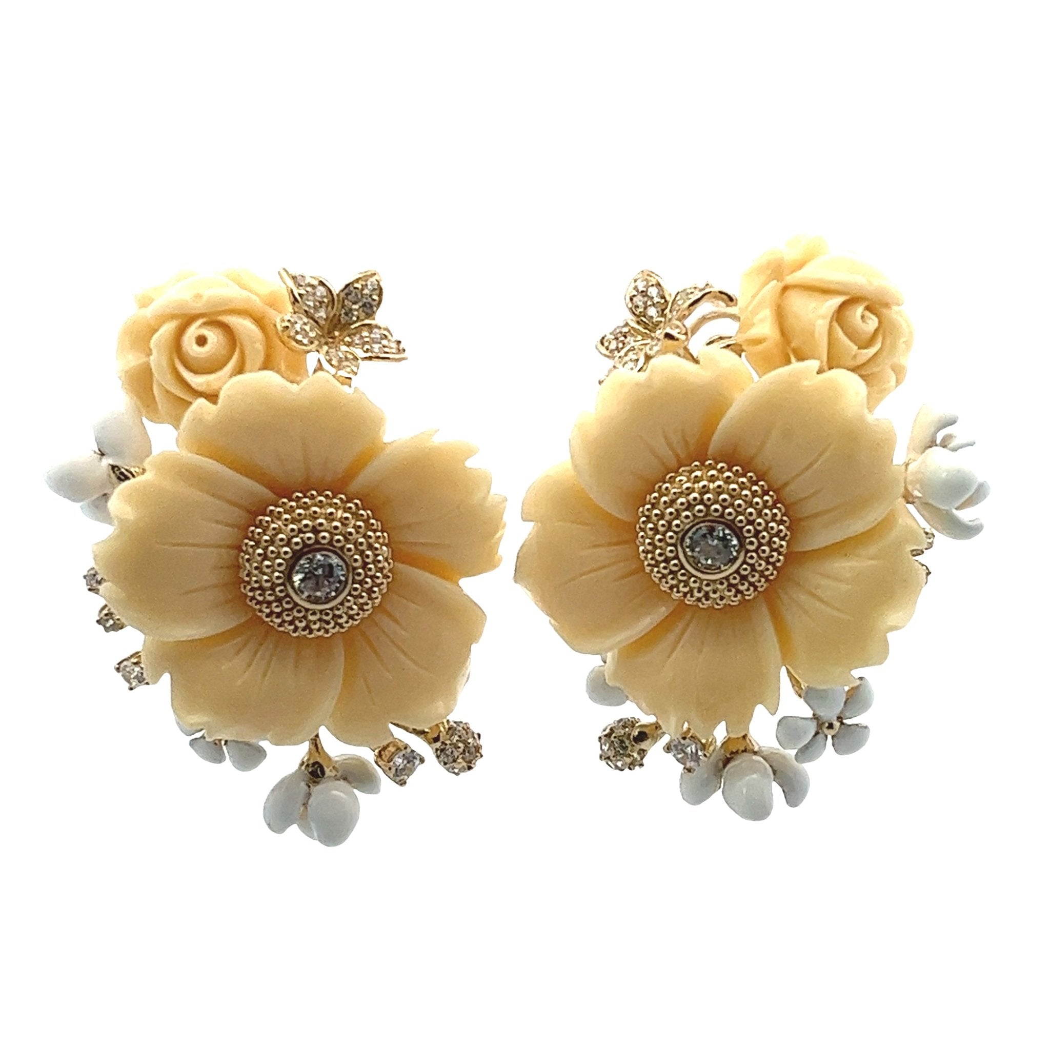 EARRING SILVER CENTER FLOWER SYN WHITE WHITE CZ - C'SANTOS