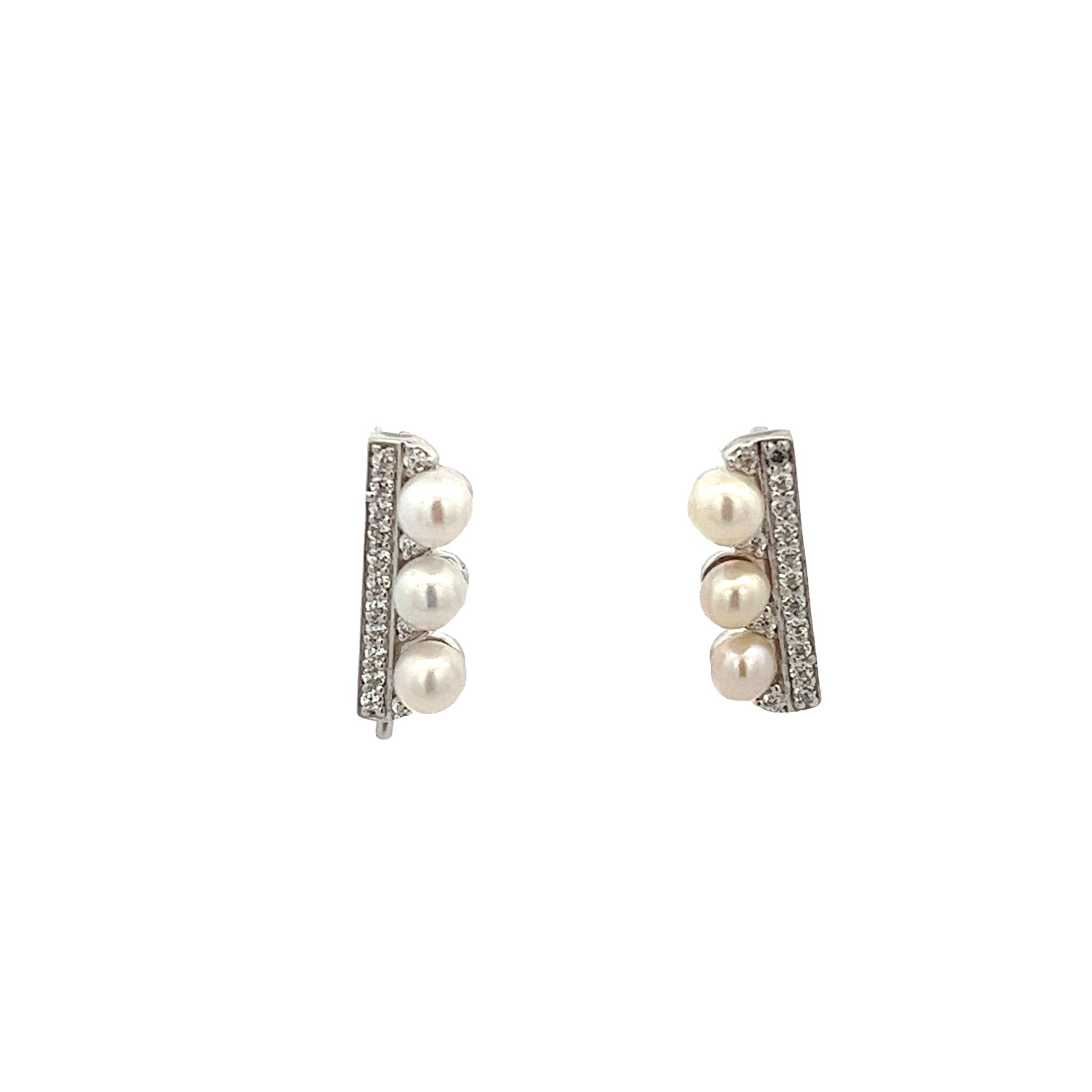 EARRING SILVER CENTER SYN WHITE PEARL PCS WHITE CZ - C'SANTOS