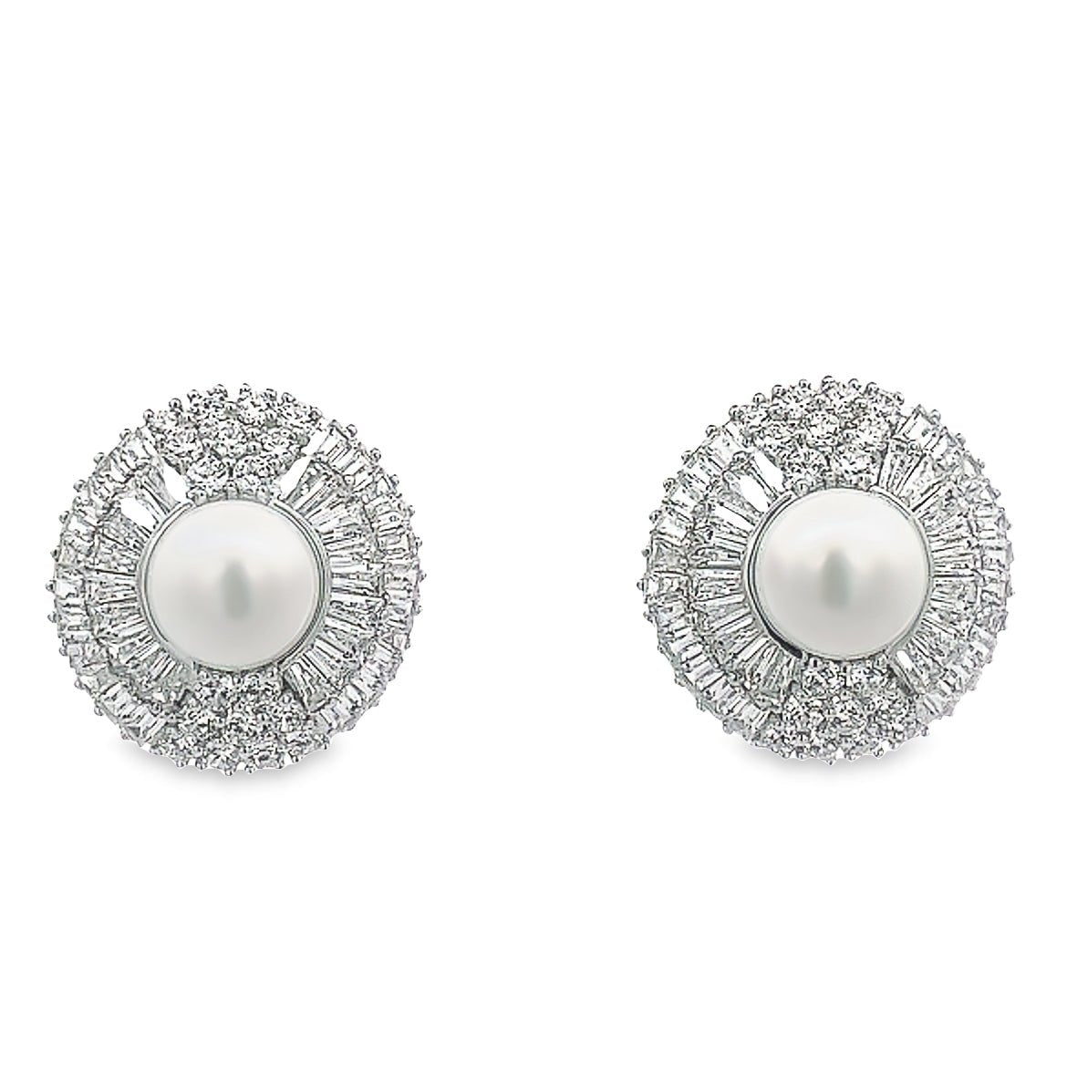 EARRING SILVER CENTER SYN WHITE PEARL WHITE CZ - C'SANTOS