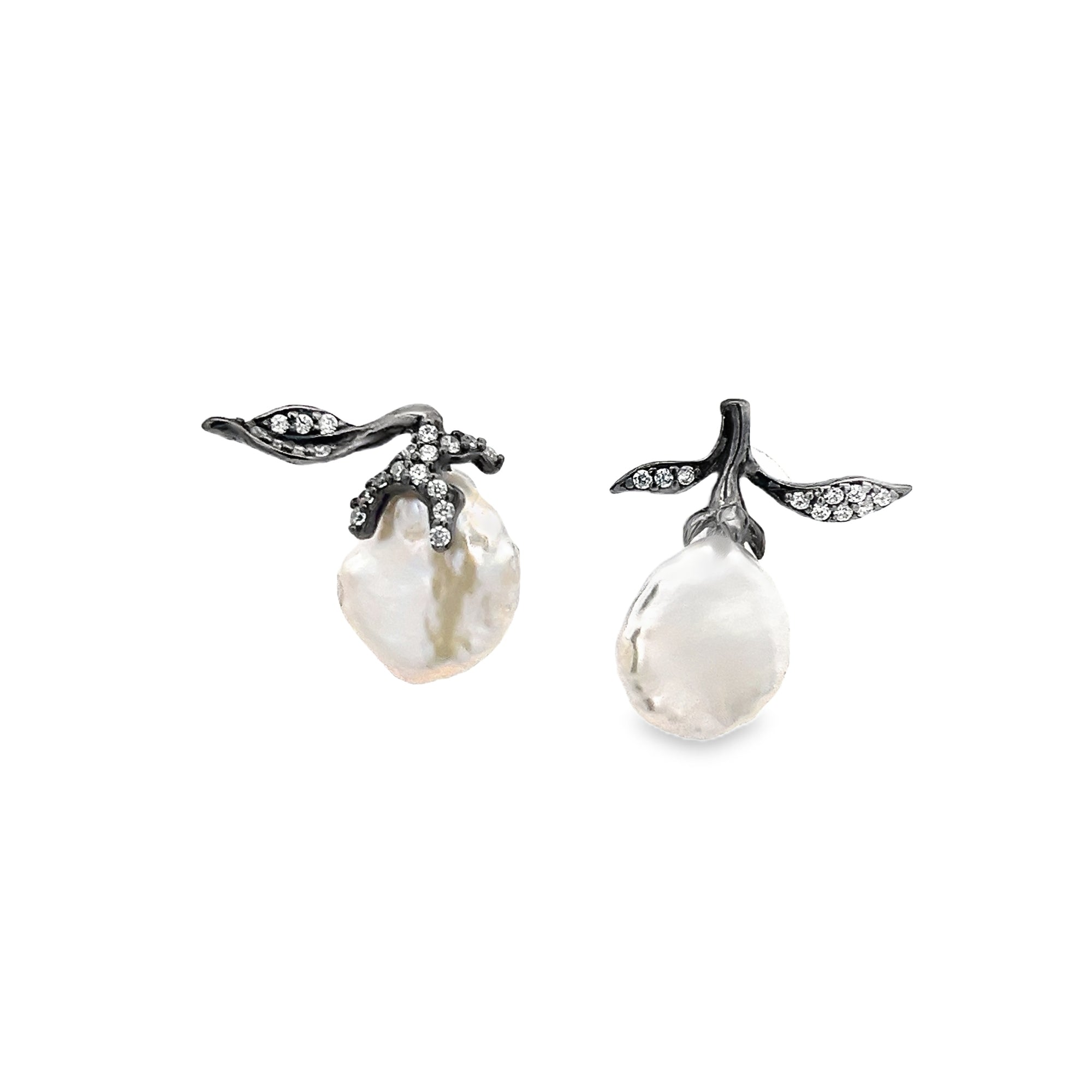 EARRING SILVER CENTER WHITE CZ FRESH WATER PEARL WHITE BP - C'SANTOS