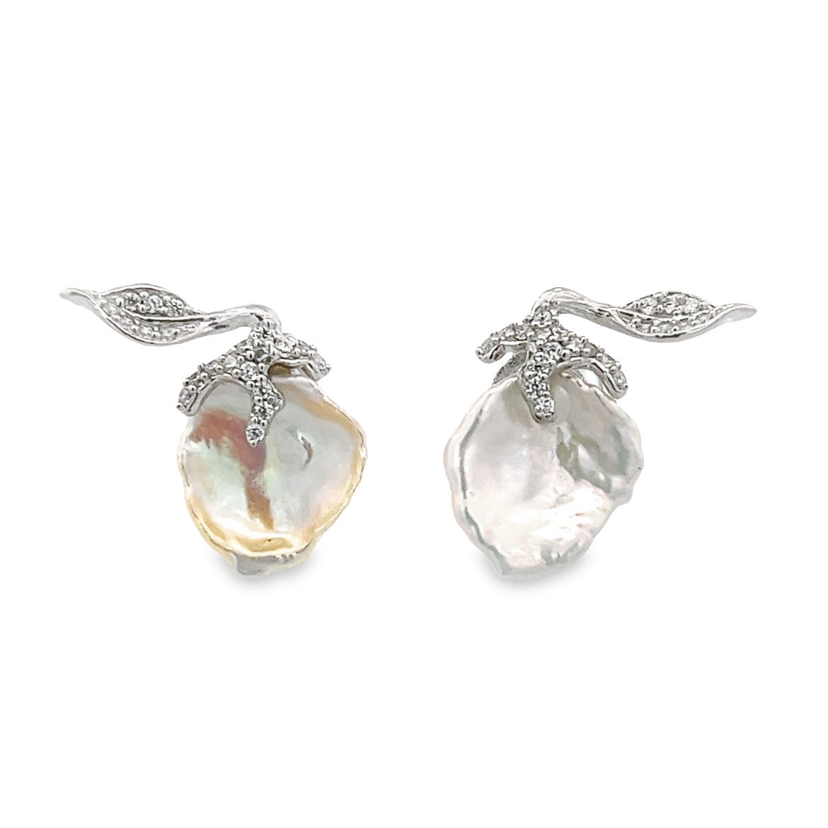 EARRING SILVER CENTER WHITE CZ FRESH WATER PEARL WHITE RP - C'SANTOS