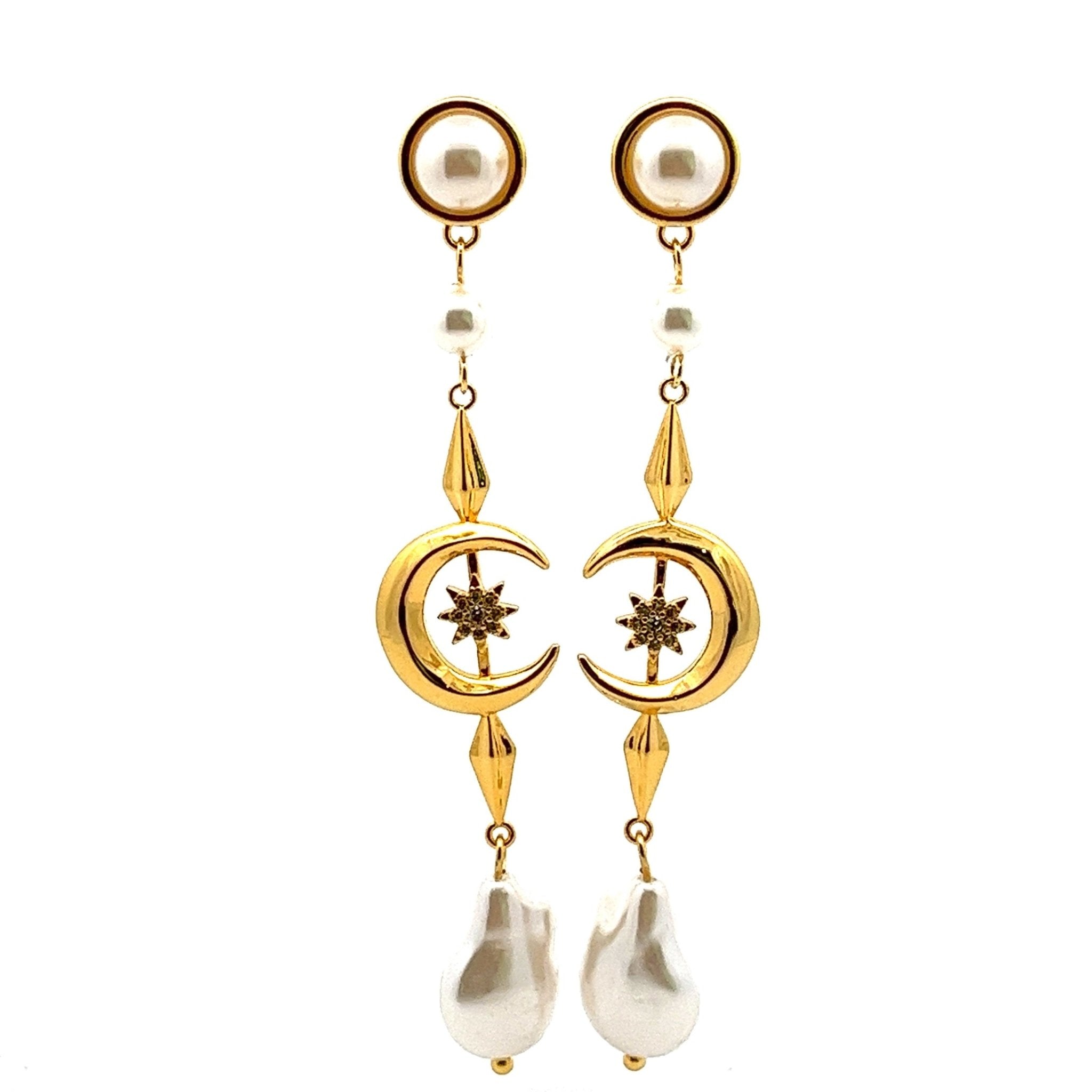EARRING STUD PEARL MOON AND STAR - C'SANTOS