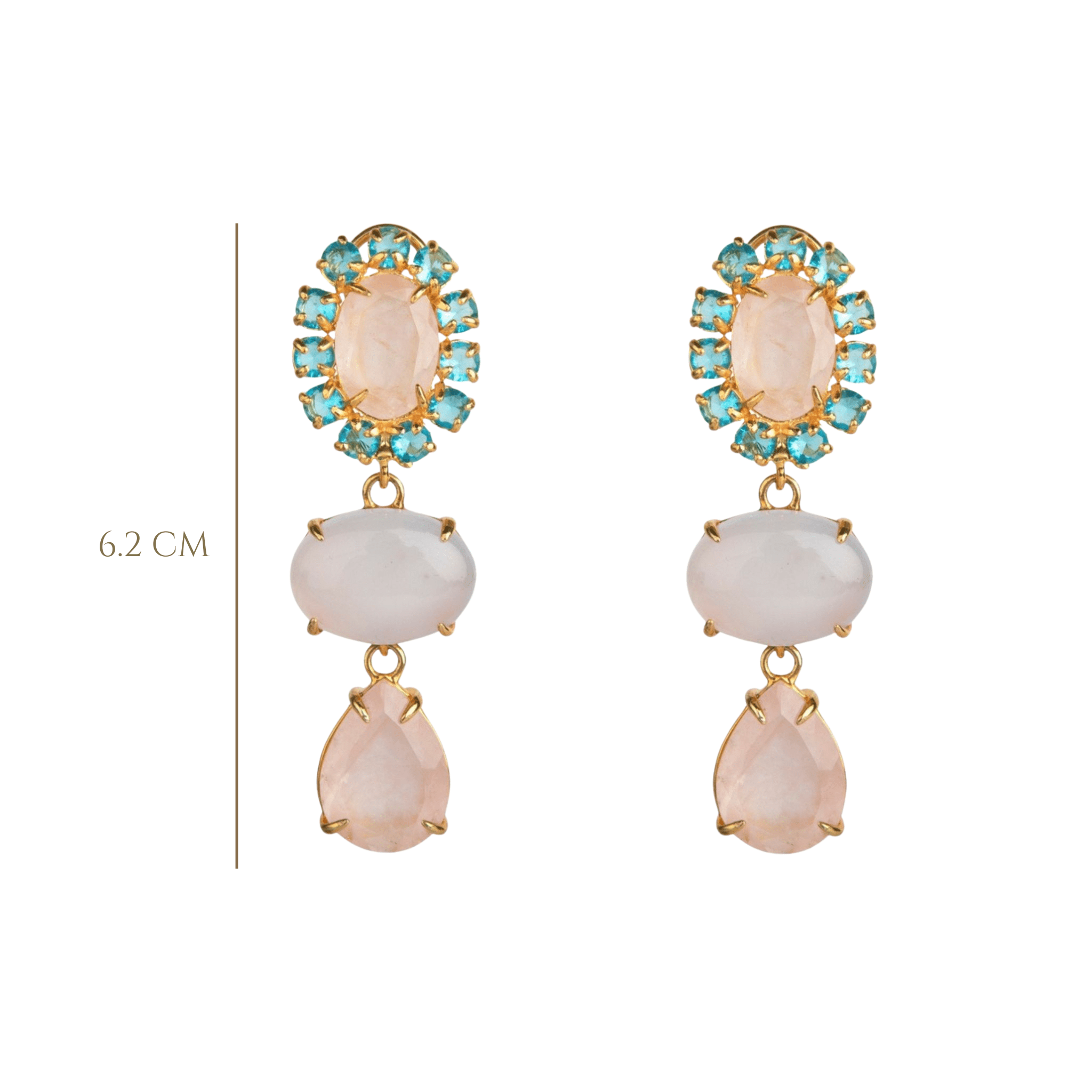 EARRINGS GOLD PLATED BRASS SET WITH ROSE QUARTZ AND BLUE QUARTZ - C'SANTOS