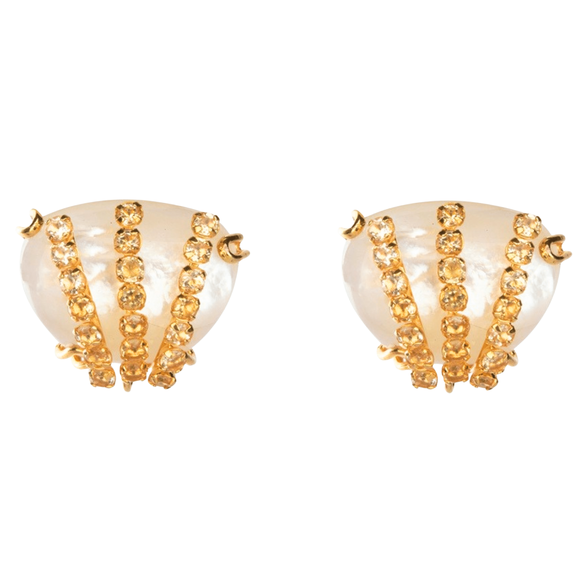 EARRINGS MOTHER OF PEARL PETAL WITH ROUND FACTED LEMON QUARTZ OVER IT - C'SANTOS