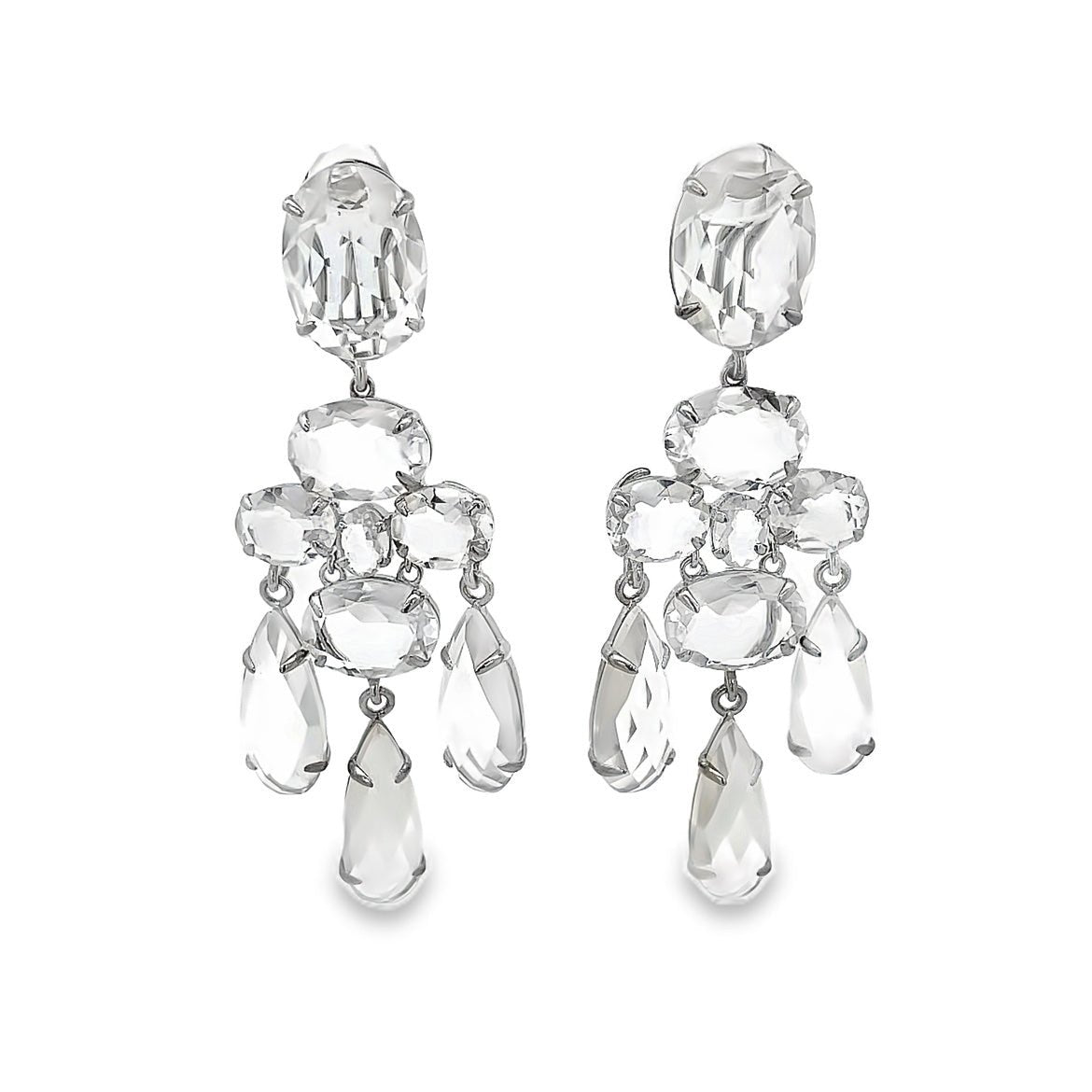EARRINGS OVAL TOP WITH CLUSTER OF OVALS AND THREE DROPS X ALL CLEAR QUARTZ - C'SANTOS