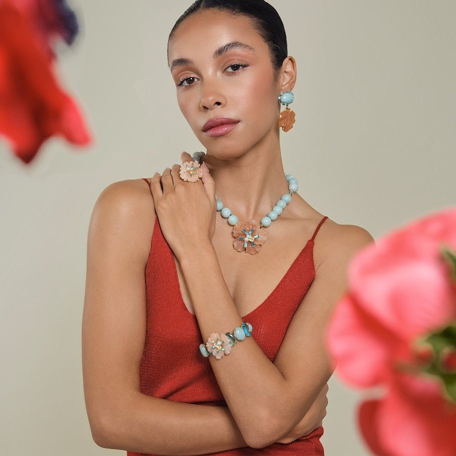 EARRINNGS AMAZONITE & RED AVENTURINE LEAF DROP - C'SANTOS