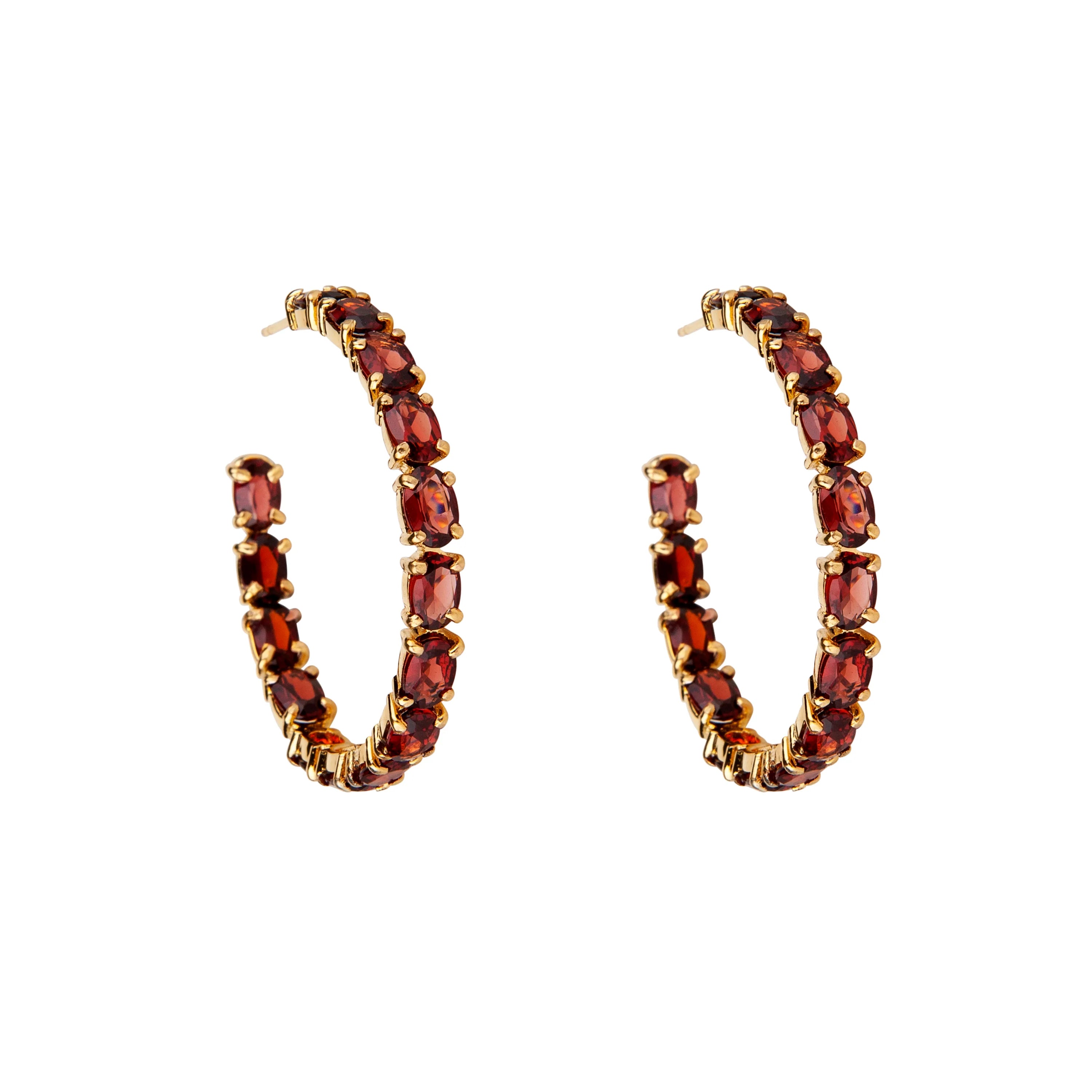 HOOP EARRINGS SET WITH ROUND 4MM FACETED RUBY