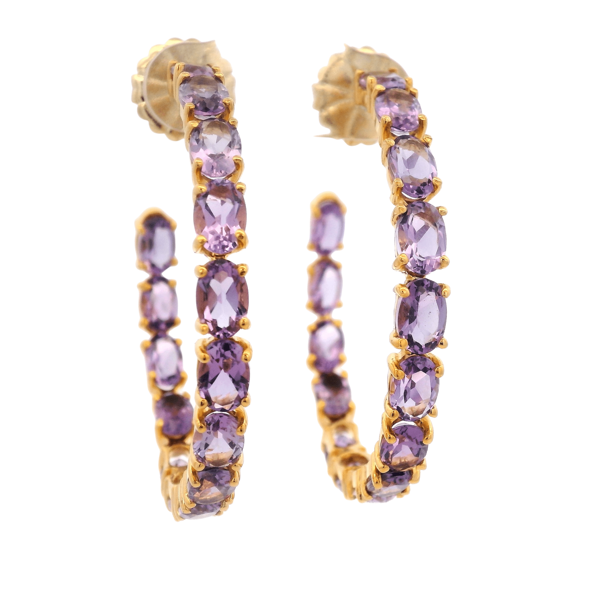 HOOP EARRINGS SET WITH 6X4 OVAL AMETHYST - C'SANTOS