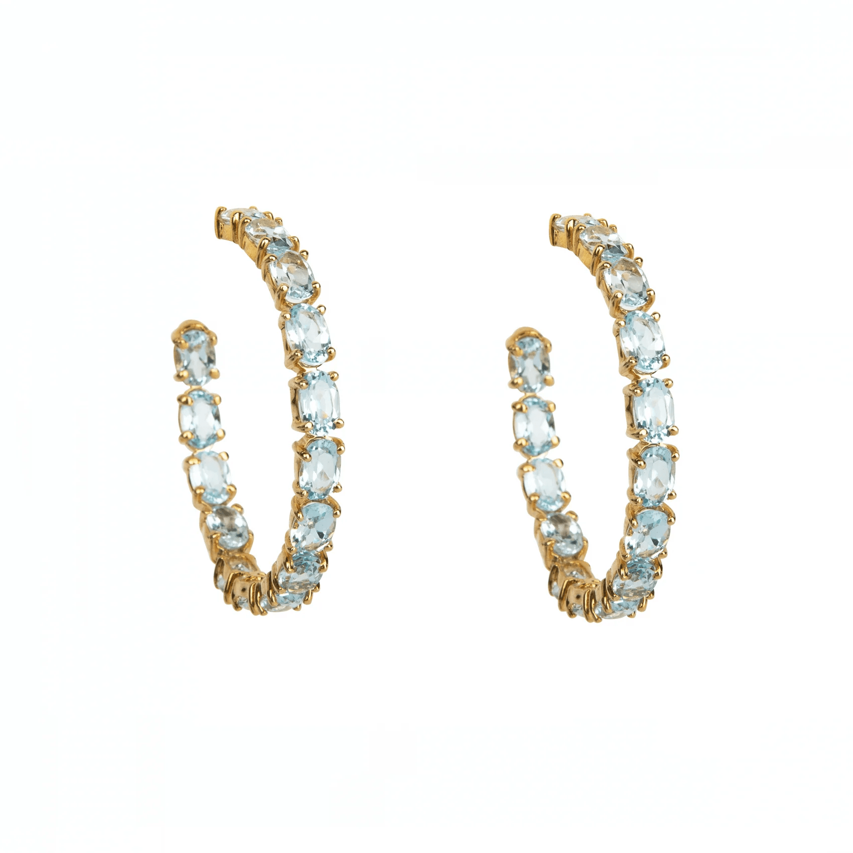 HOOP EARRINGS SET WITH 6X4 OVAL BLUE TOPAZ GOLD PLATED - C'SANTOS