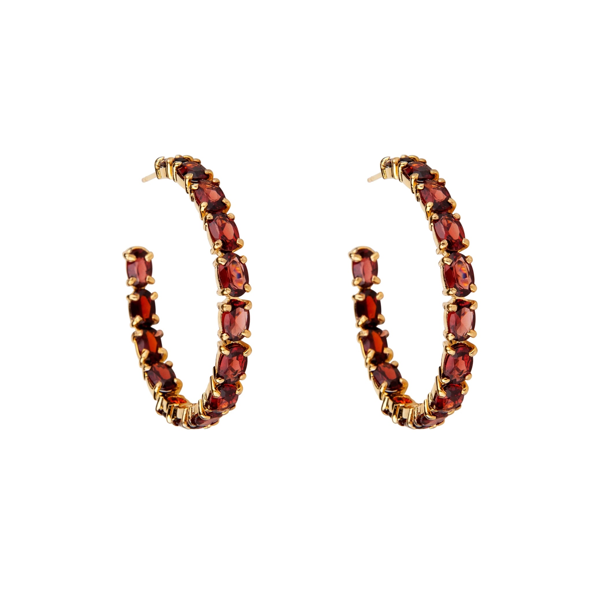 HOOP EARRINGS SET WITH ROUND 4MM FACETED RUBY - C'SANTOS