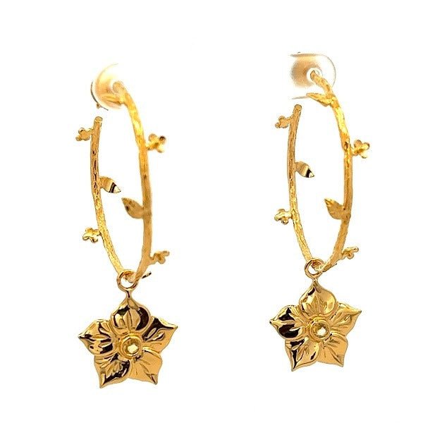 HOOPS DE FLOR CON CITRINA EN PLATA 925 CON BAÑO DE ORO AMARILLO - C'SANTOS