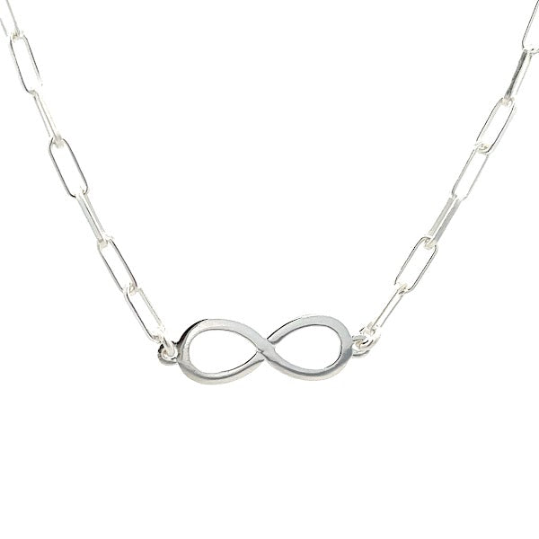 925 SILVER PLATED INFINITY CHARM ON PAPER CLIP NECKLACE