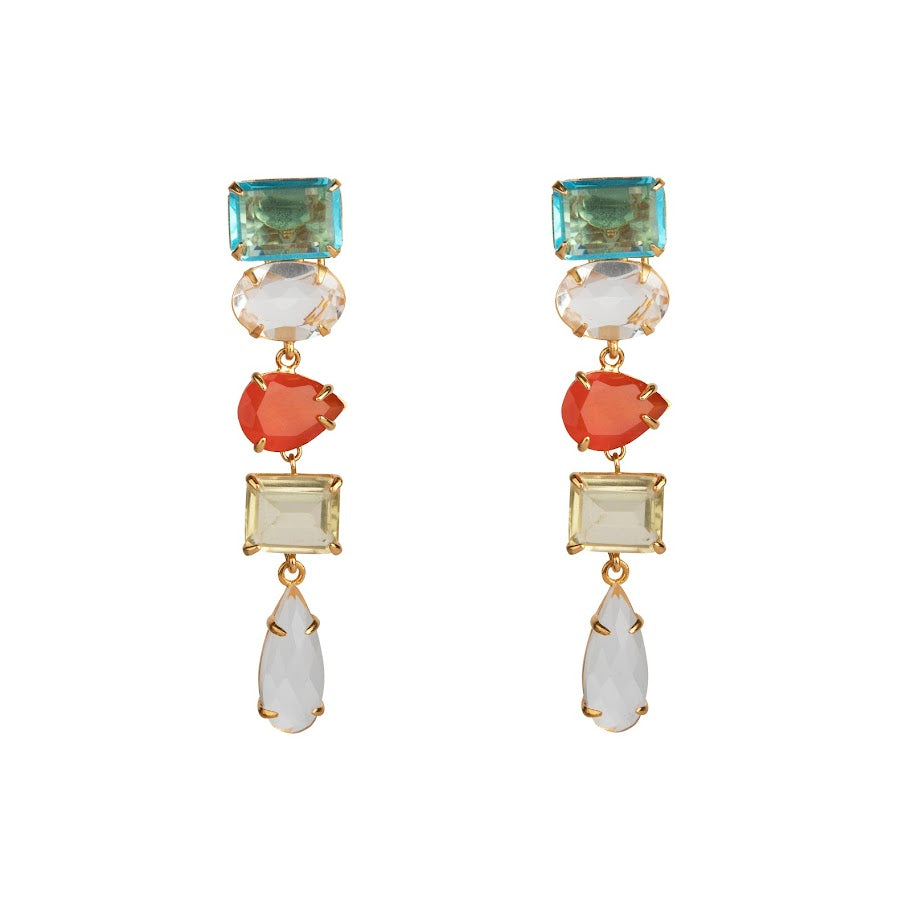 EARRINGS CARNELIAN BLUE QUARTZ LEMON QUARTZ CLEAR QUARTZ