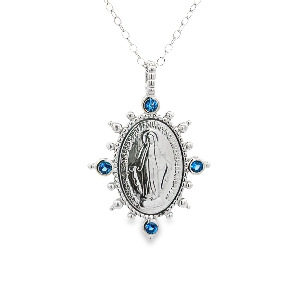 NECKLACE 925 SILVER VIRGIN OF THE MIRACULOUS MENDAL AQUA - C'SANTOS