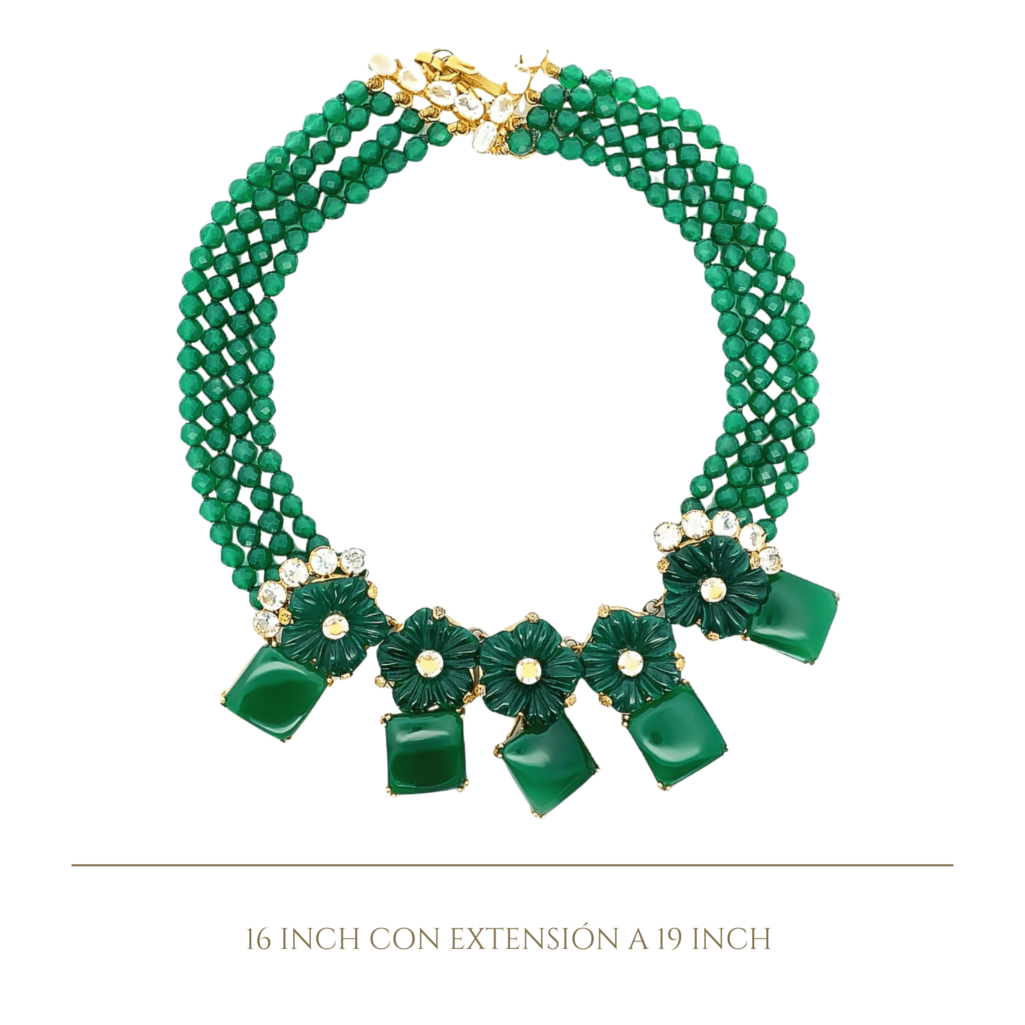 NECKLACE SET WITH GREEN ONYX CLEAT QUARTZ AND GREEN AGATE FLOWER - C'SANTOS