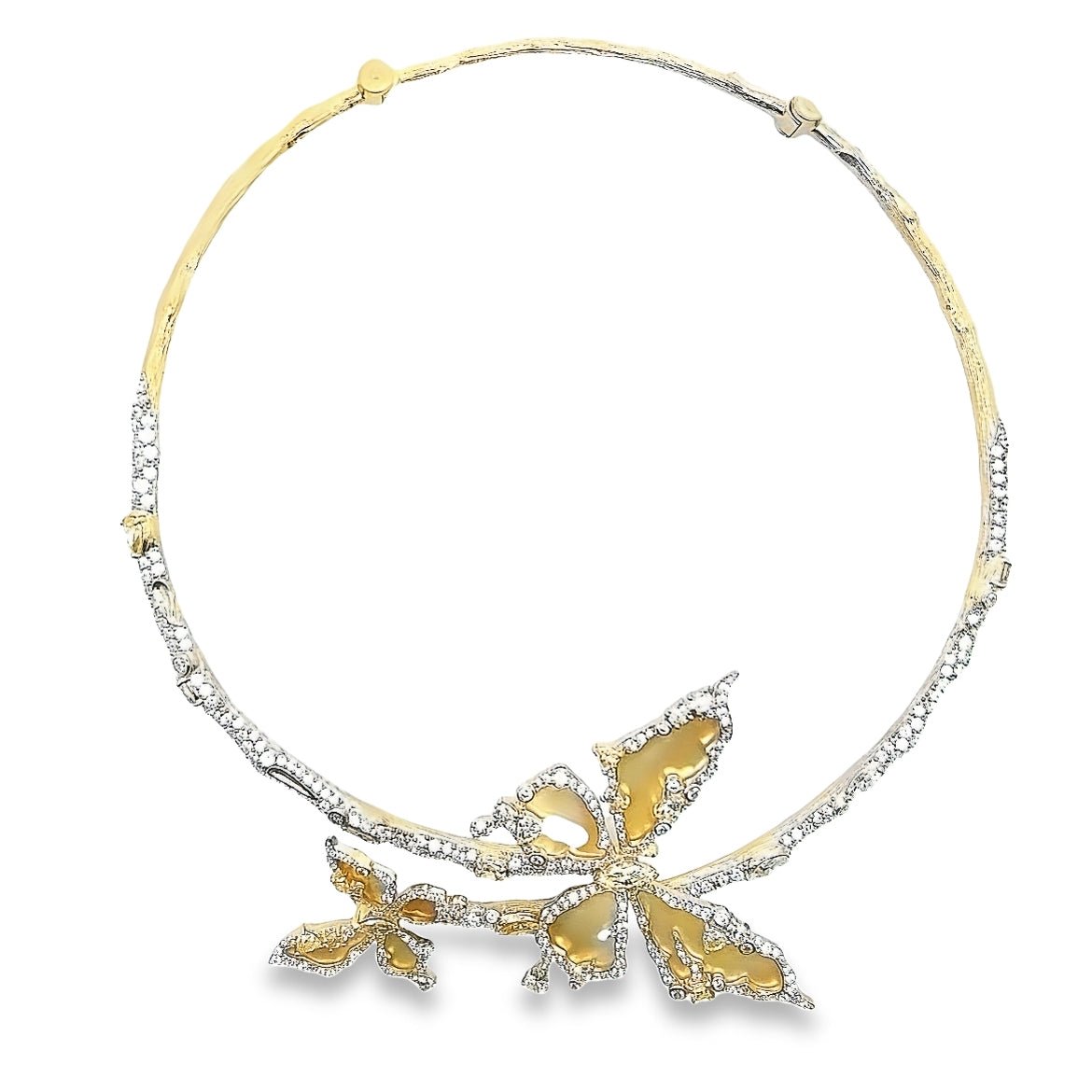 NECKLACE SILVER CENTEN YELLOW MOP SHELL CANNARY WHITE CZ - C'SANTOS