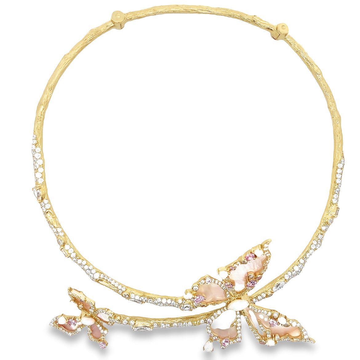 NECKLACE SILVER CENTER PINK MOP PINK CZ CHAMPANGE RED GLASS WHITE CZ - C'SANTOS