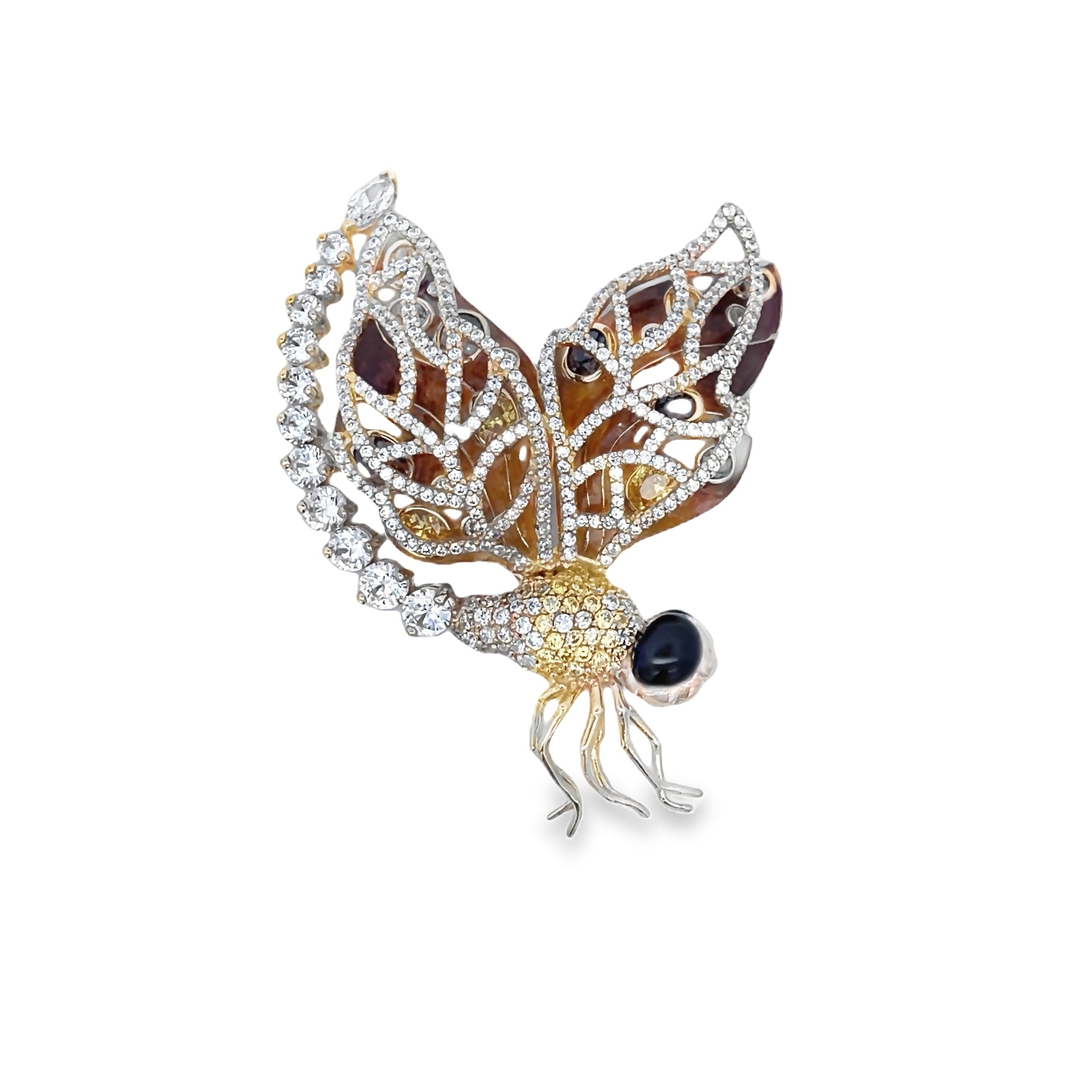 PENDANT SILVER CENTER BROWN CZ YELLOW CZ CANNARY W CZ ENAMEL - C'SANTOS