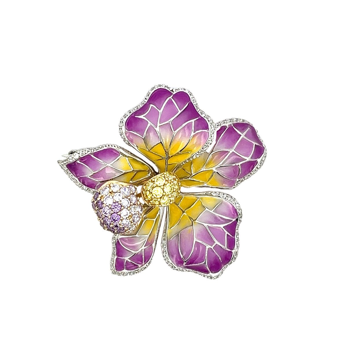 PENDANT SILVER CENTER YELLOW CZ PURPLE LAVENDER CZ ENAMEL - C'SANTOS