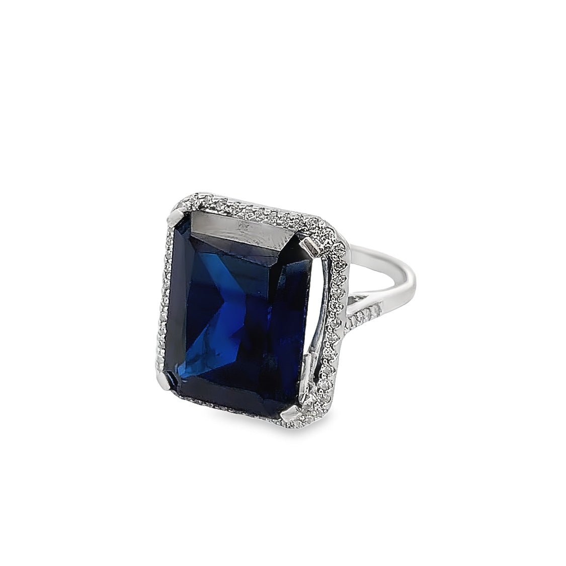 RING SILVER CENTER BLUE CZ - C'SANTOS