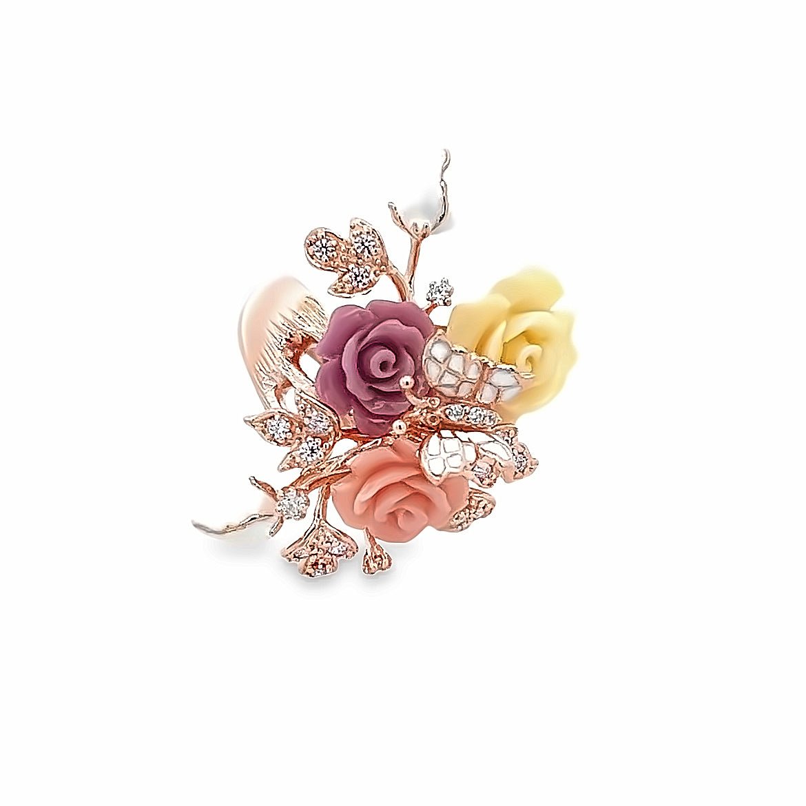 RING SILVER CENTER FL WHITE LAVENDER RQ ENAMEL - C'SANTOS