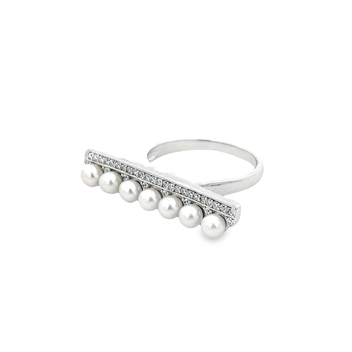 RING SILVER CENTER FRESH WATER PEARL WHITE WHITE CZ - C'SANTOS