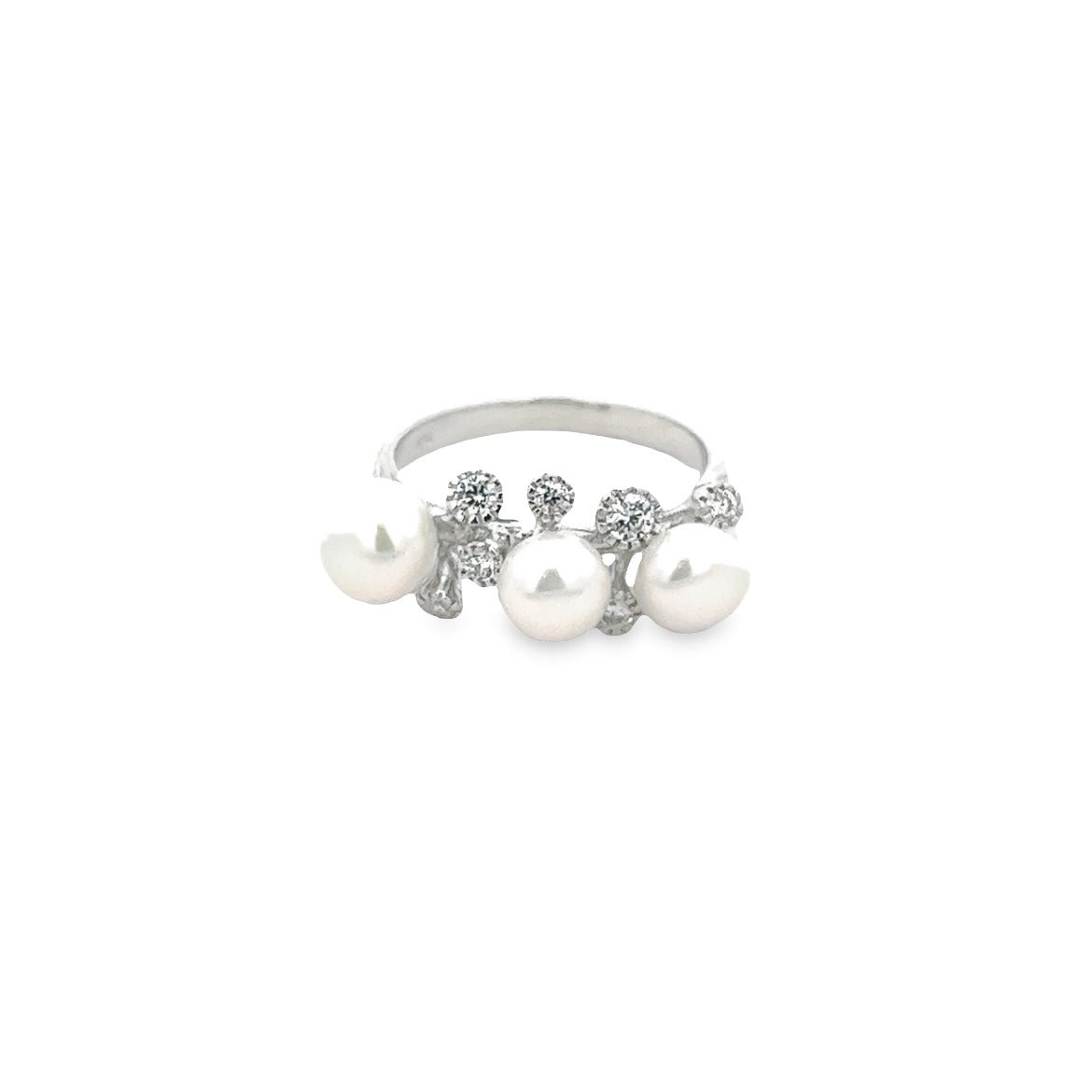 RING SILVER CENTER FRESH WATER PEARL WHITE WHITE CZ - C'SANTOS