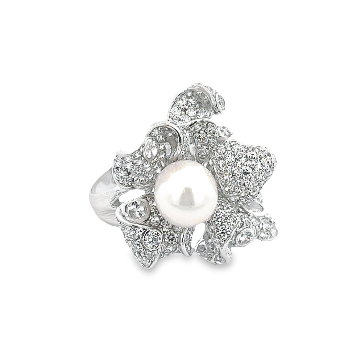 RING SILVER CENTER FRESH WATER PEARL WHITE WHITE CZ - C'SANTOS